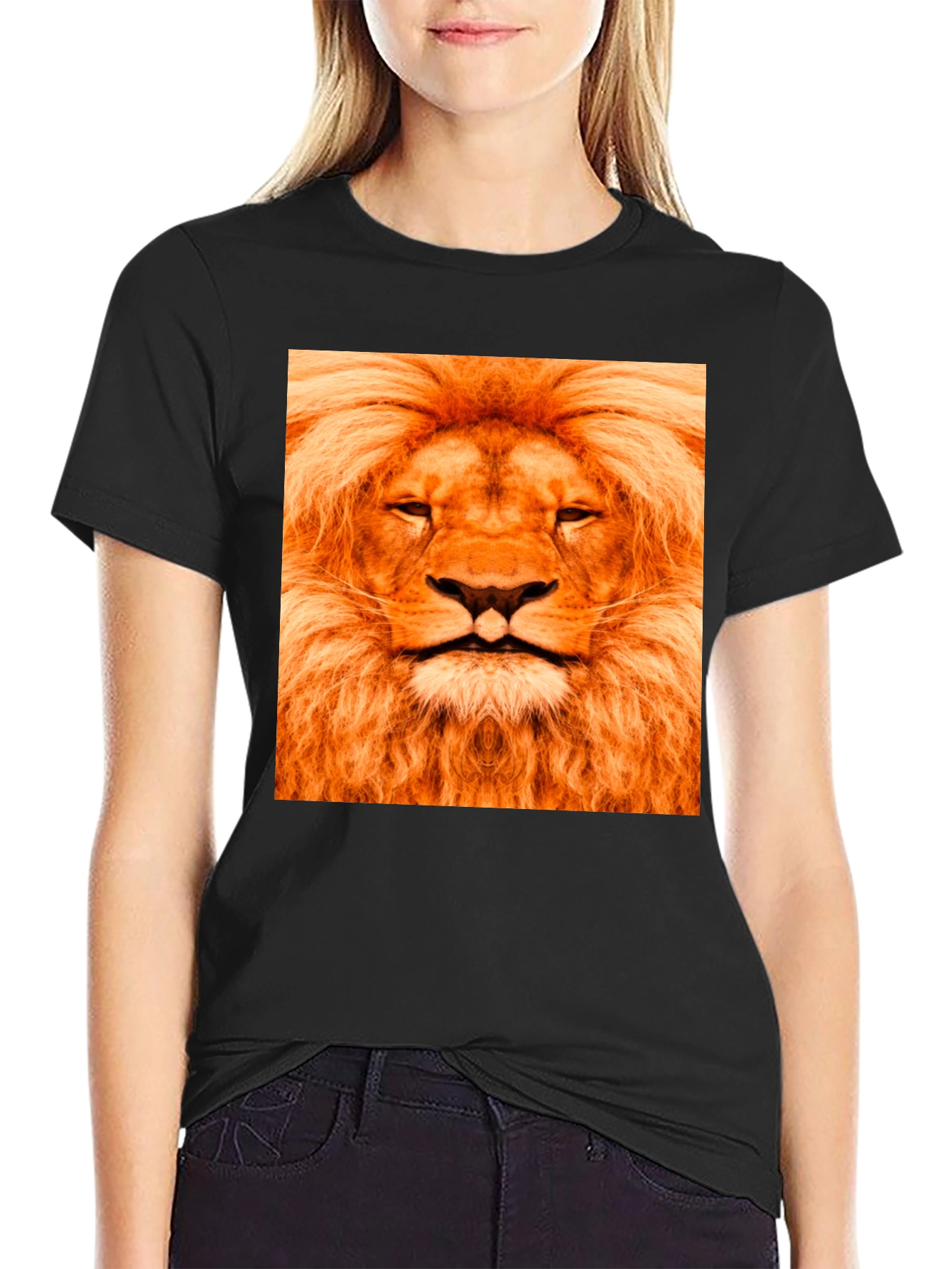 Lion Face Graphic Black T-Shirt