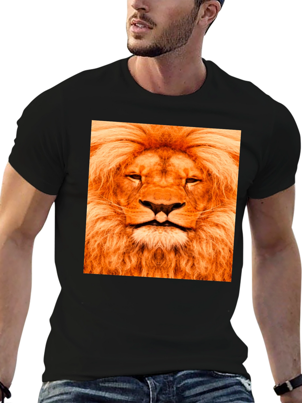 Lion Face Graphic Black T-Shirt