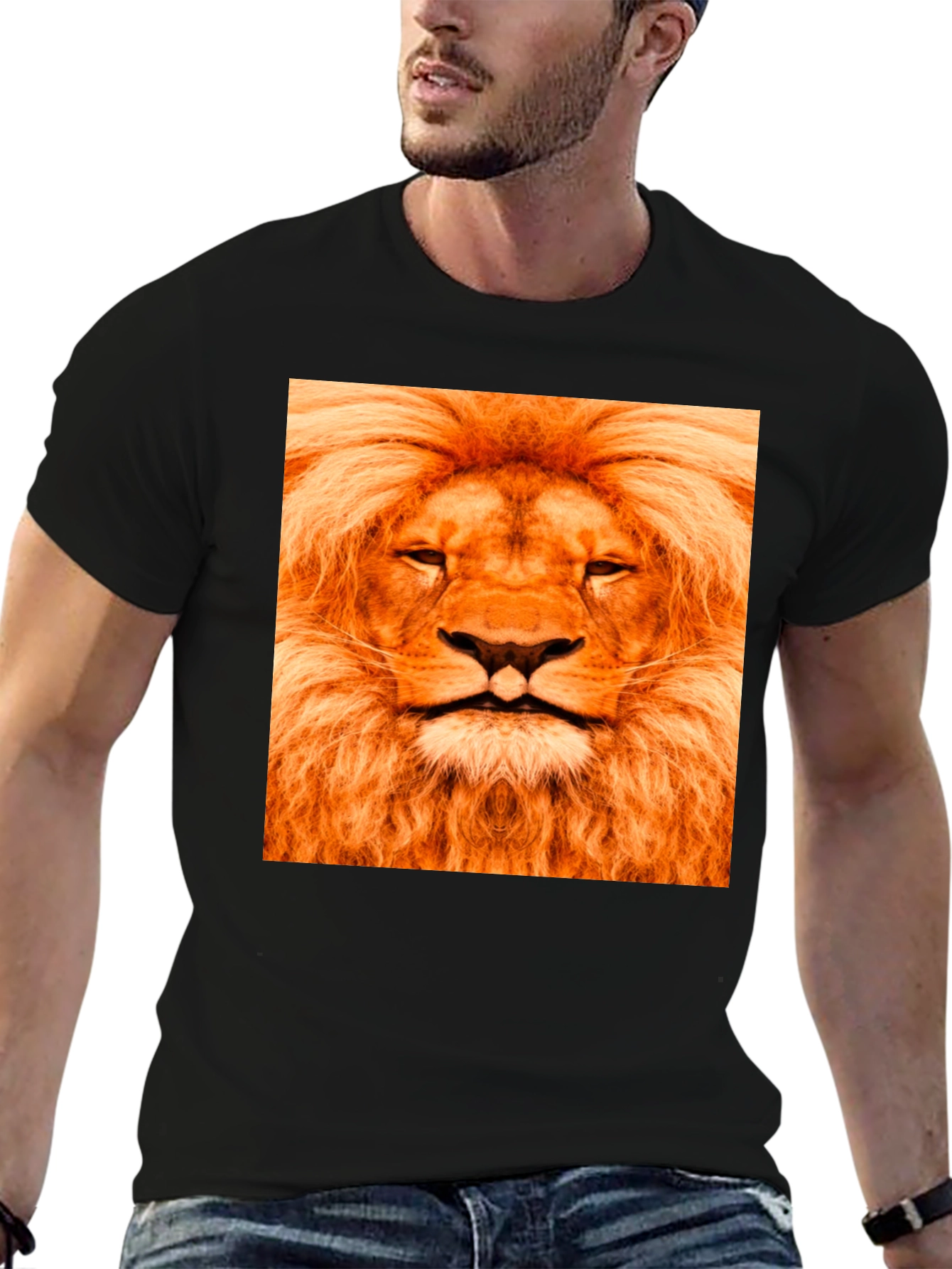 Lion Face Graphic Black T-Shirt