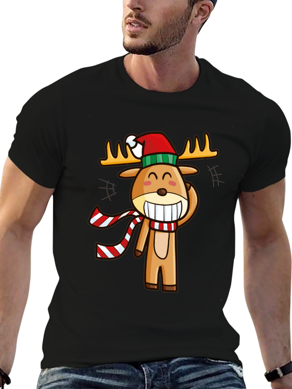 Festive Reindeer Graphic Tee - Holiday Cheer