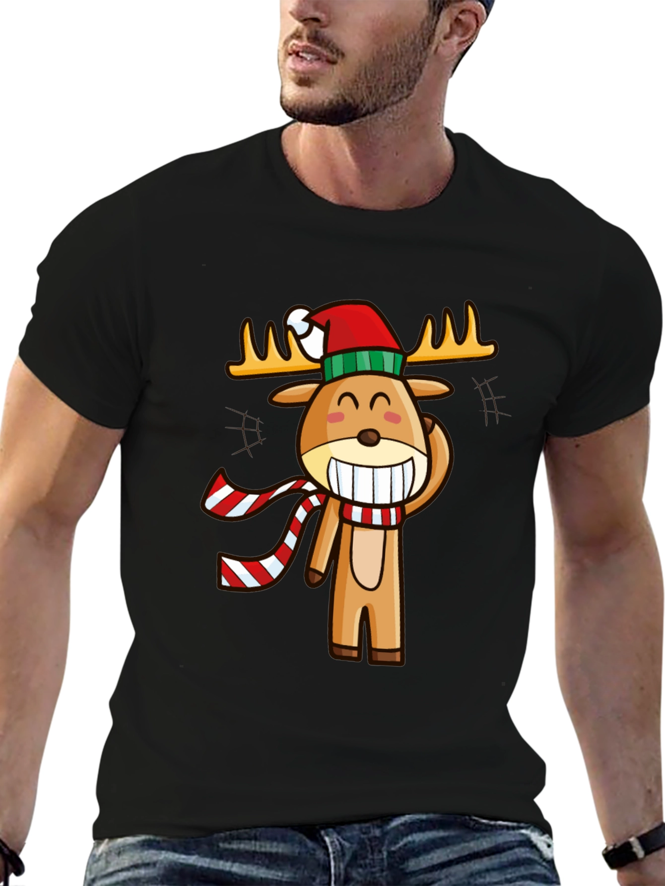 Festive Reindeer Graphic Tee - Holiday Cheer
