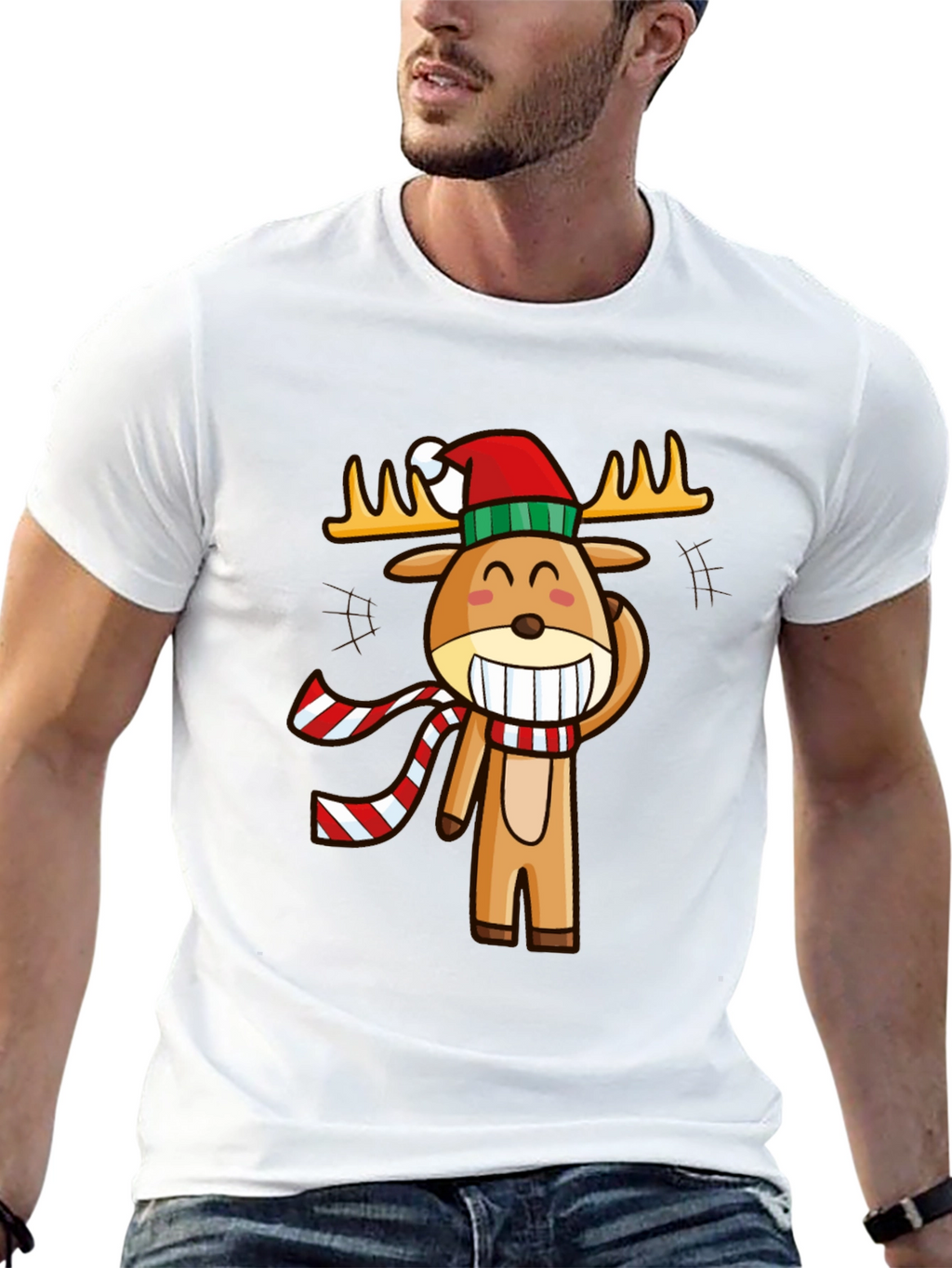 Festive Reindeer Graphic Tee - Holiday Cheer