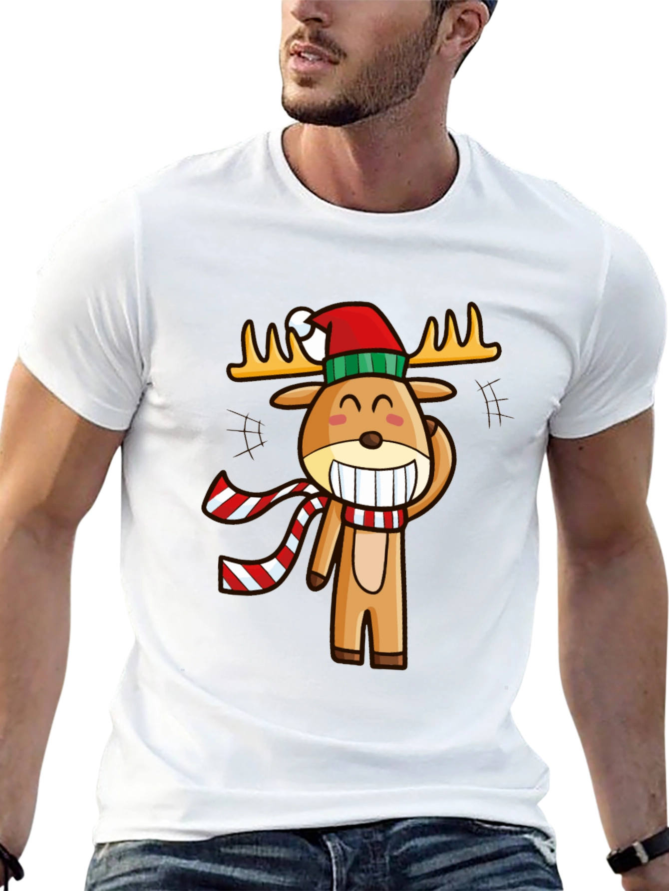 Festive Reindeer Graphic Tee - Holiday Cheer