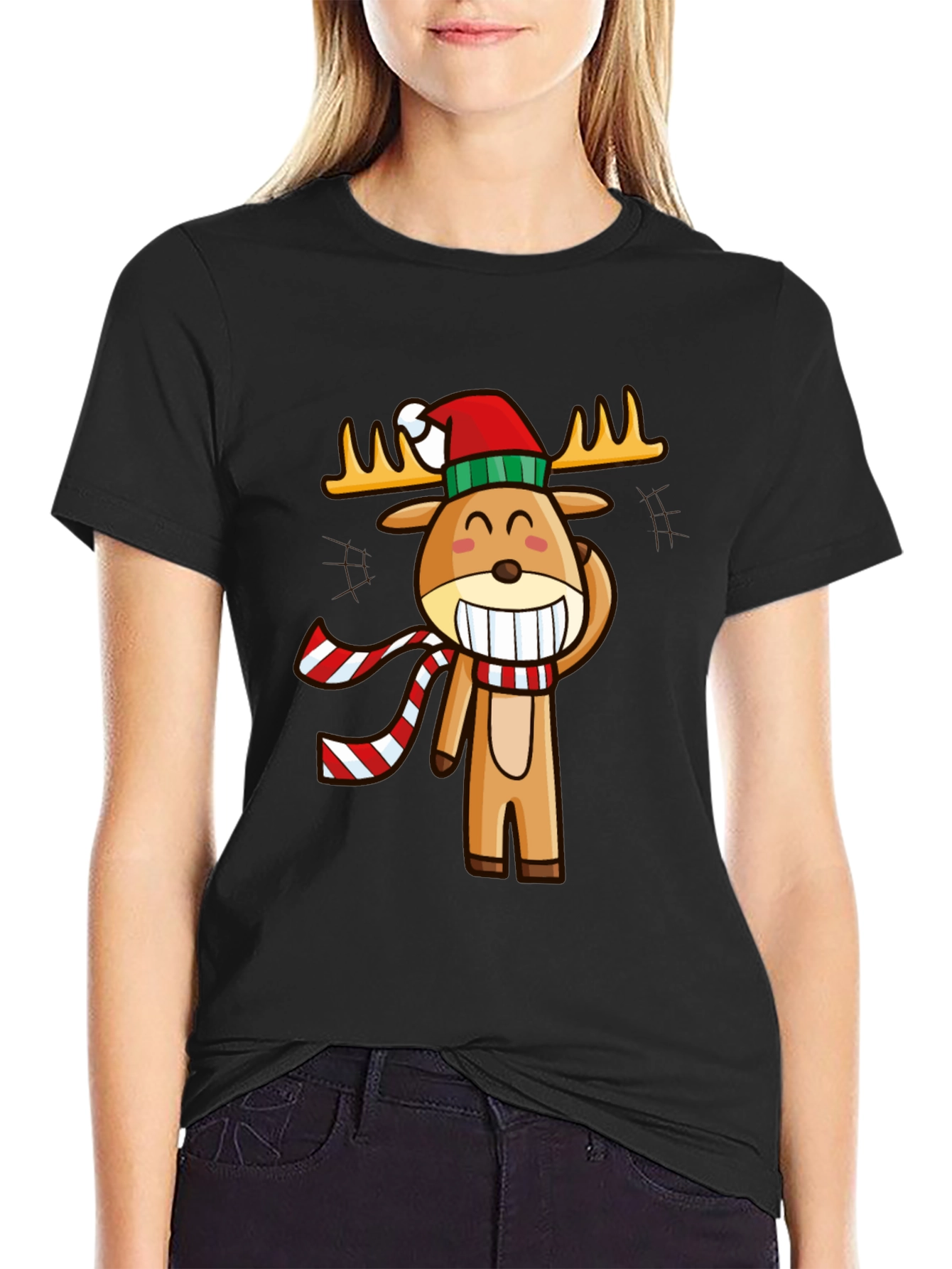 Festive Reindeer Graphic Tee - Holiday Cheer
