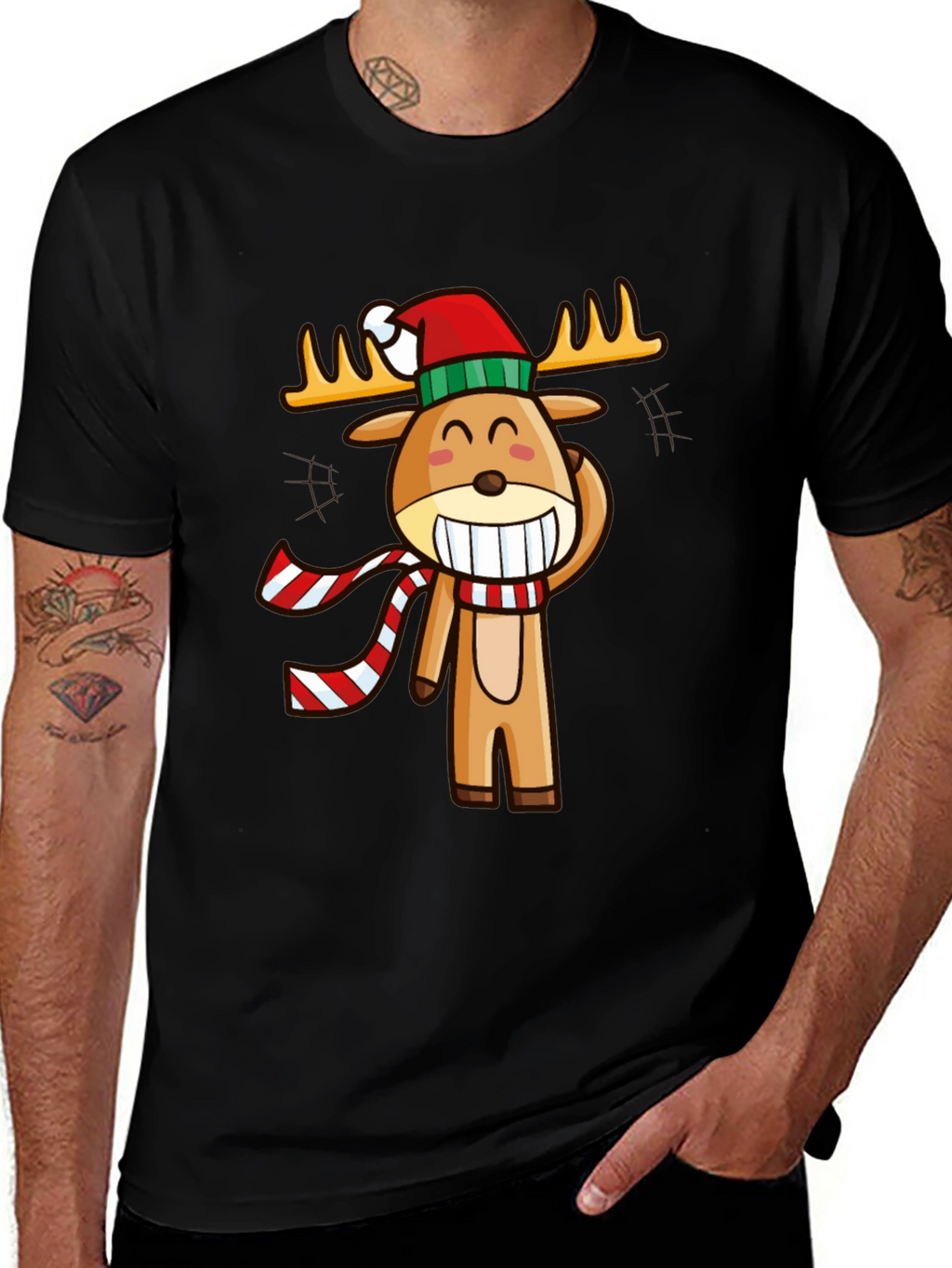 Festive Reindeer Graphic Tee - Holiday Cheer