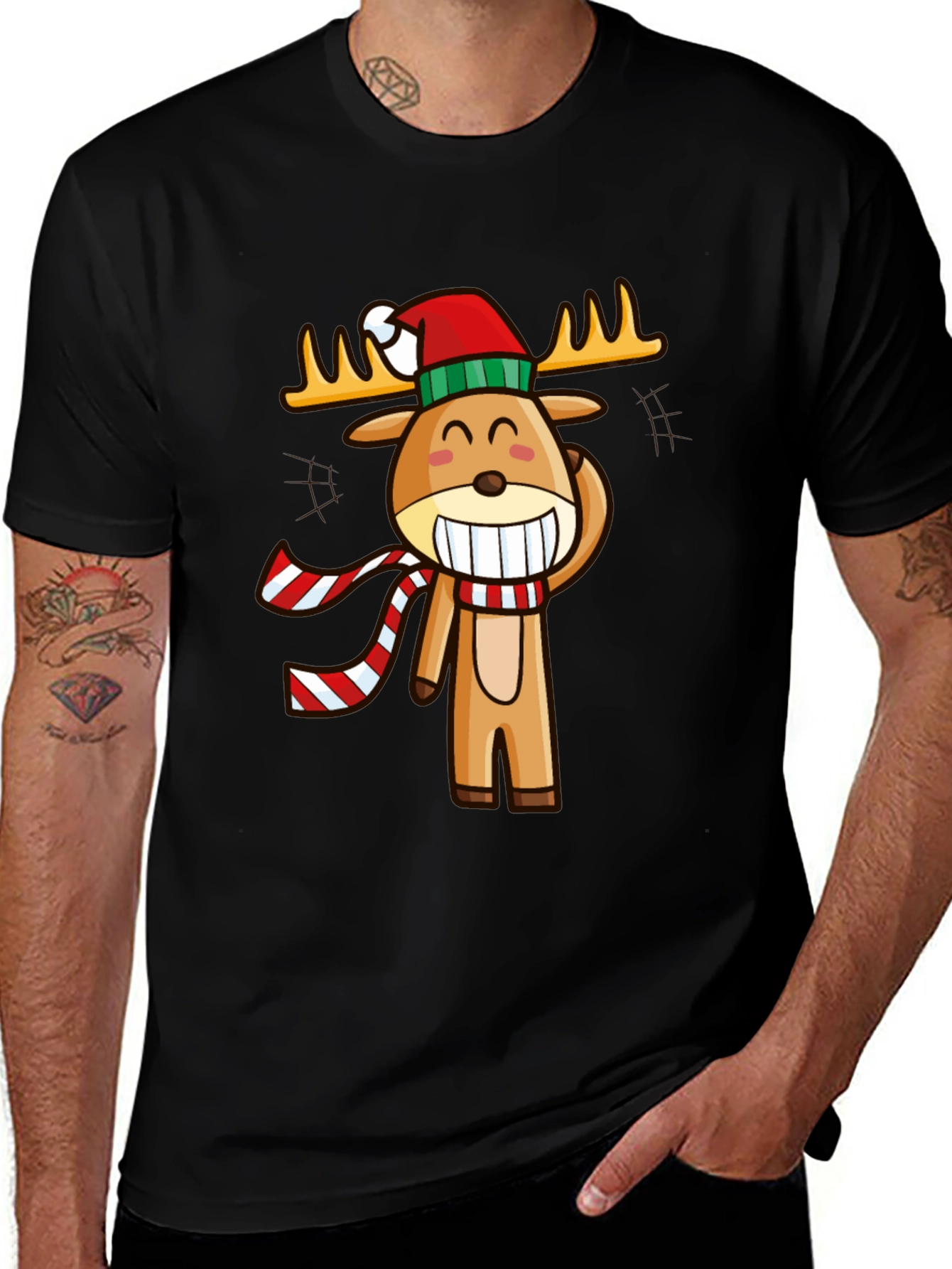Festive Reindeer Graphic Tee - Holiday Cheer