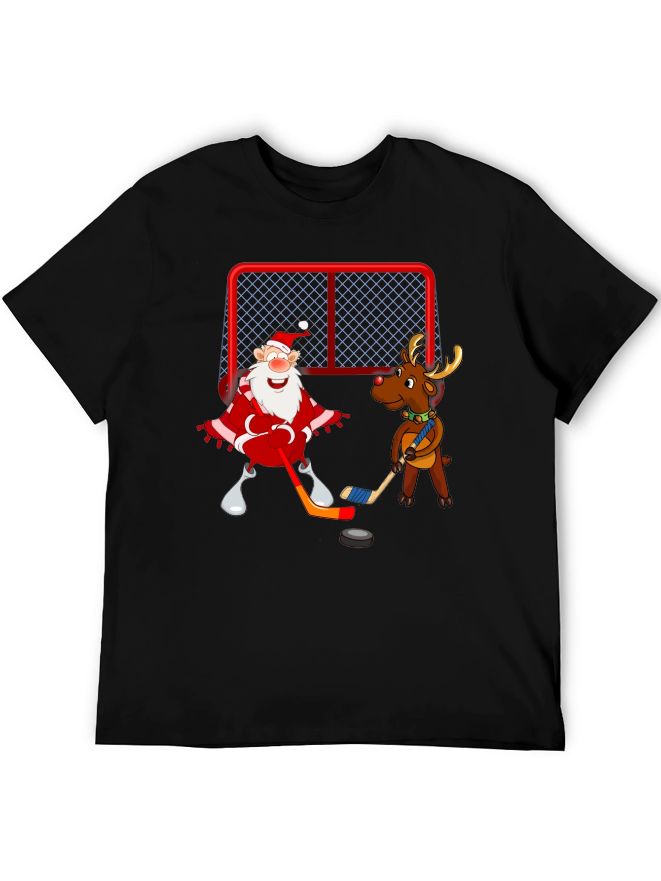 Santa & Reindeer Hockey Christmas T-Shirt