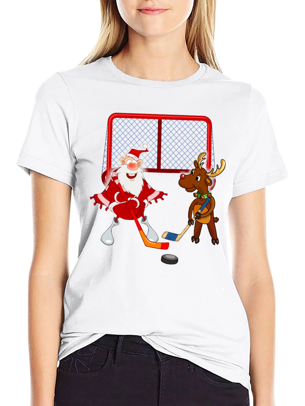 Santa & Reindeer Hockey Christmas T-Shirt