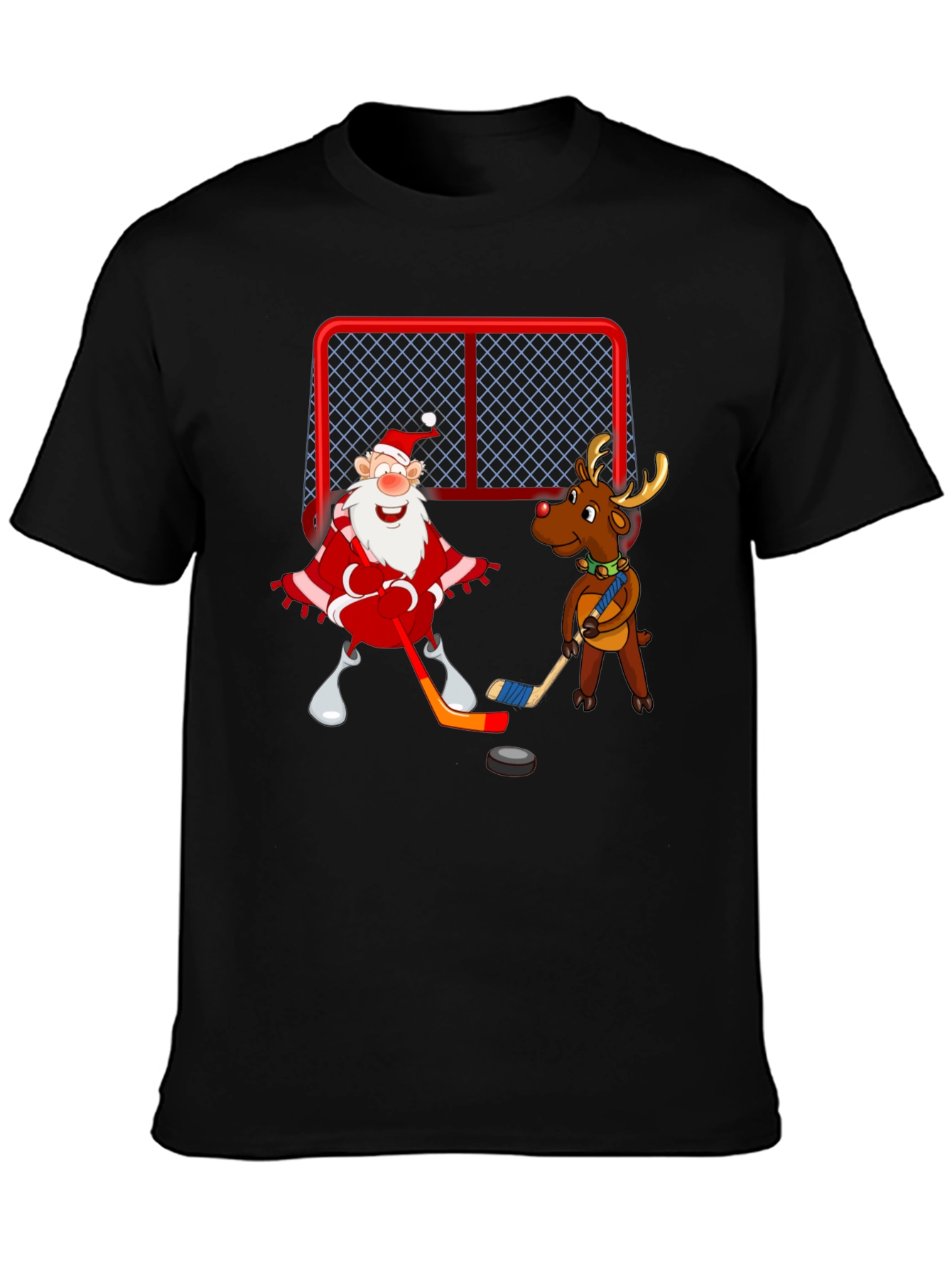 Santa & Reindeer Hockey Christmas T-Shirt