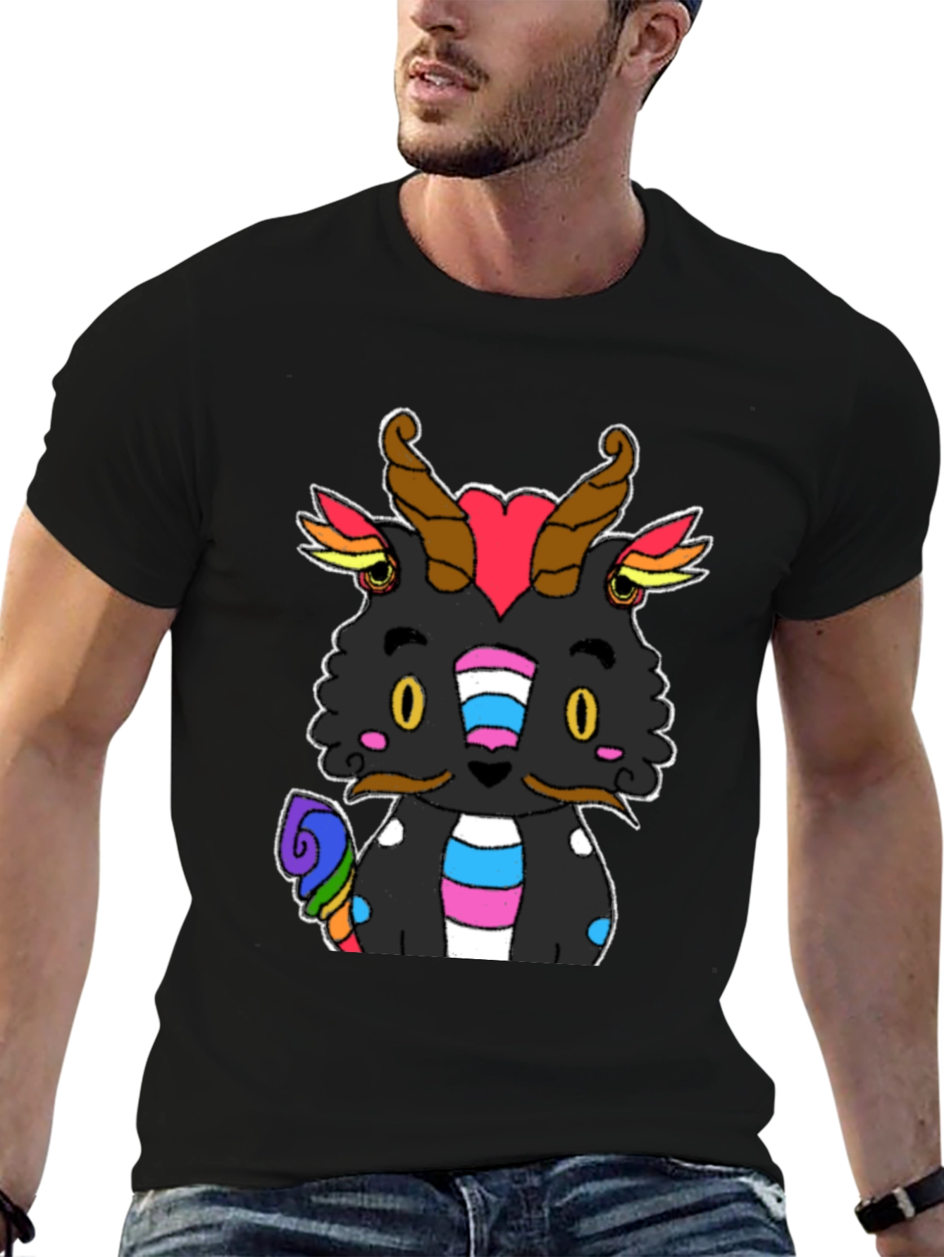 Pride Dragon Graphic Tee - Black Cotton T-Shirt