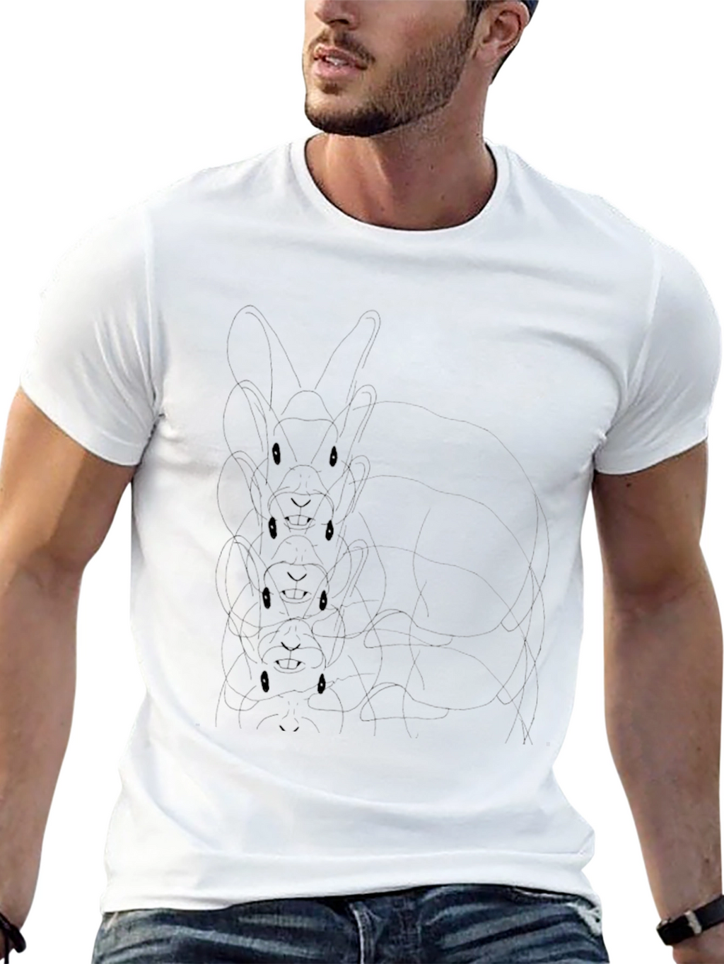 Mens Black Graphic Tee - Stacked Bunny Design