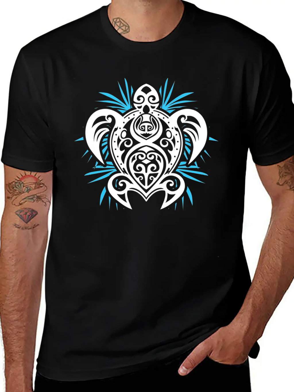 Ocean Blue Tribal Hawaiian Sea Turtle Classic Cotton Tee – Unisex Comfort For Any Season