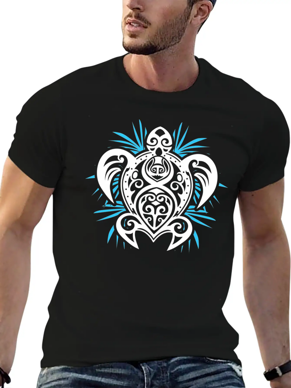 Ocean Blue Tribal Hawaiian Sea Turtle Classic Cotton Tee – Unisex Comfort For Any Season