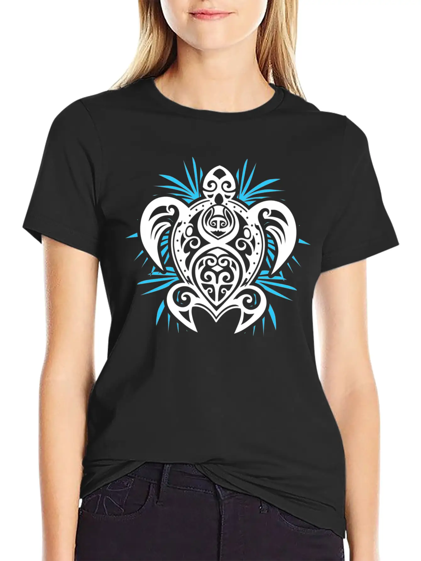 Ocean Blue Tribal Hawaiian Sea Turtle Classic Cotton Tee – Unisex Comfort For Any Season