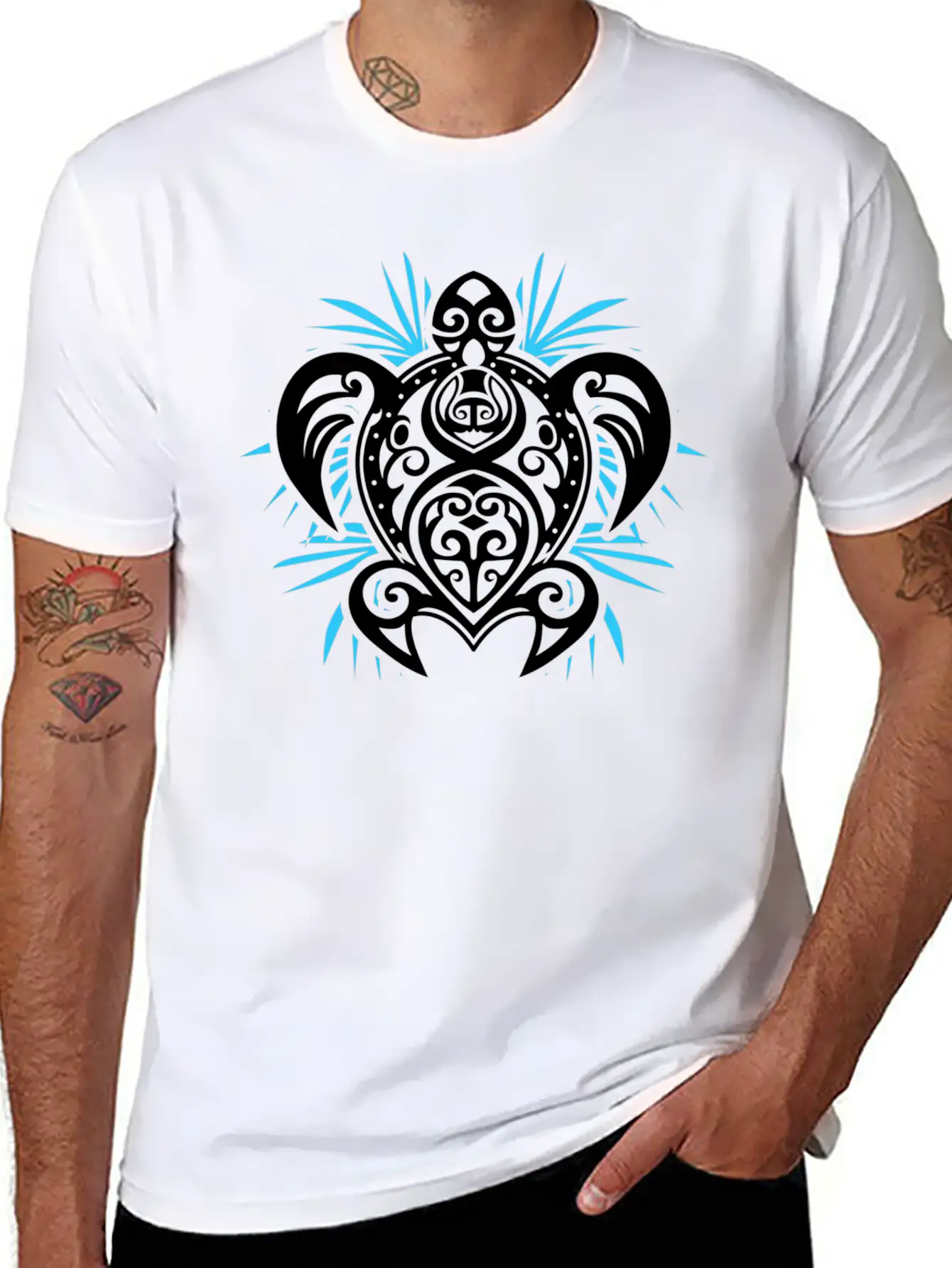 Ocean Blue Tribal Hawaiian Sea Turtle Classic Cotton Tee – Unisex Comfort For Any Season