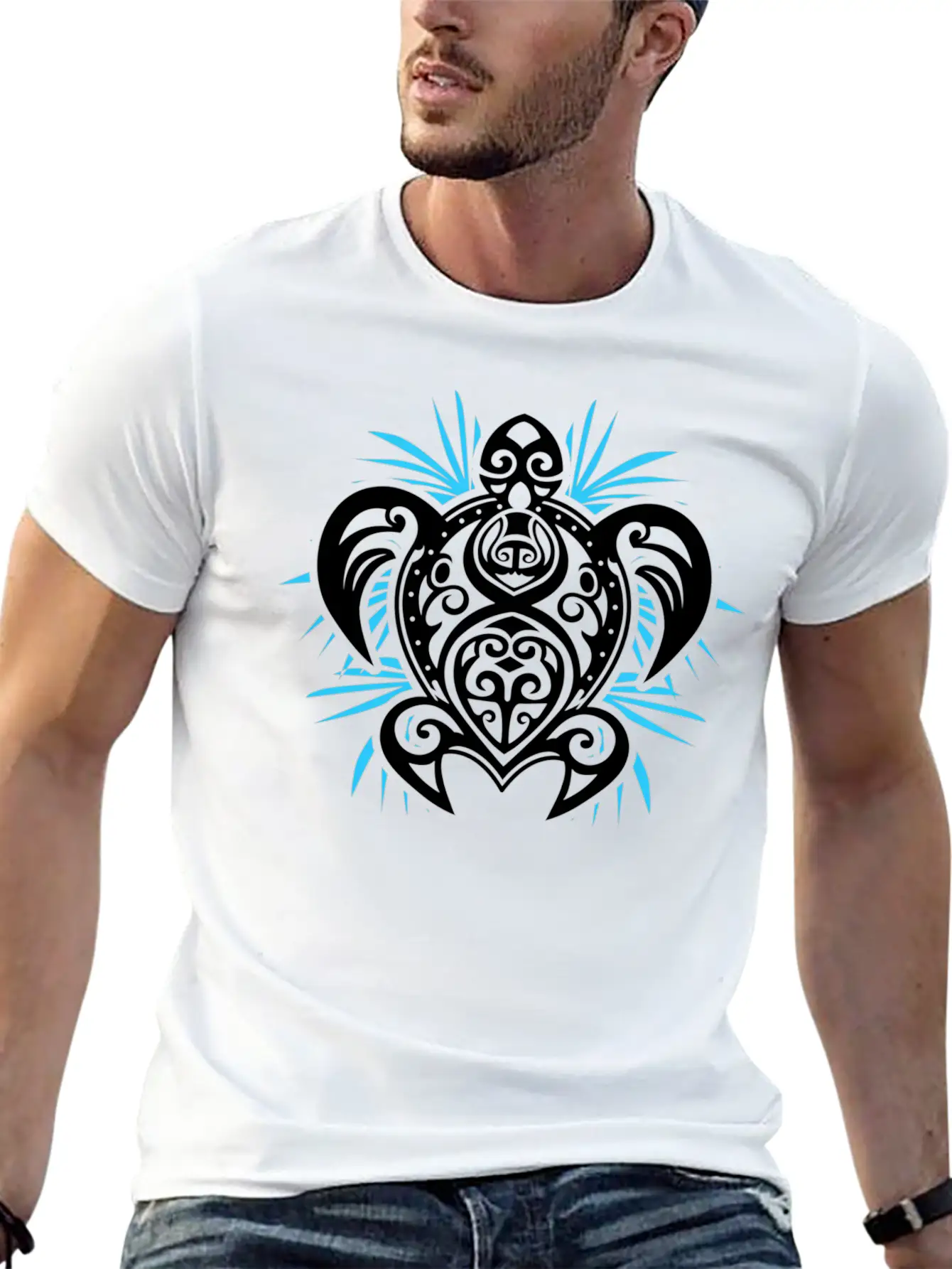 Ocean Blue Tribal Hawaiian Sea Turtle Classic Cotton Tee – Unisex Comfort For Any Season