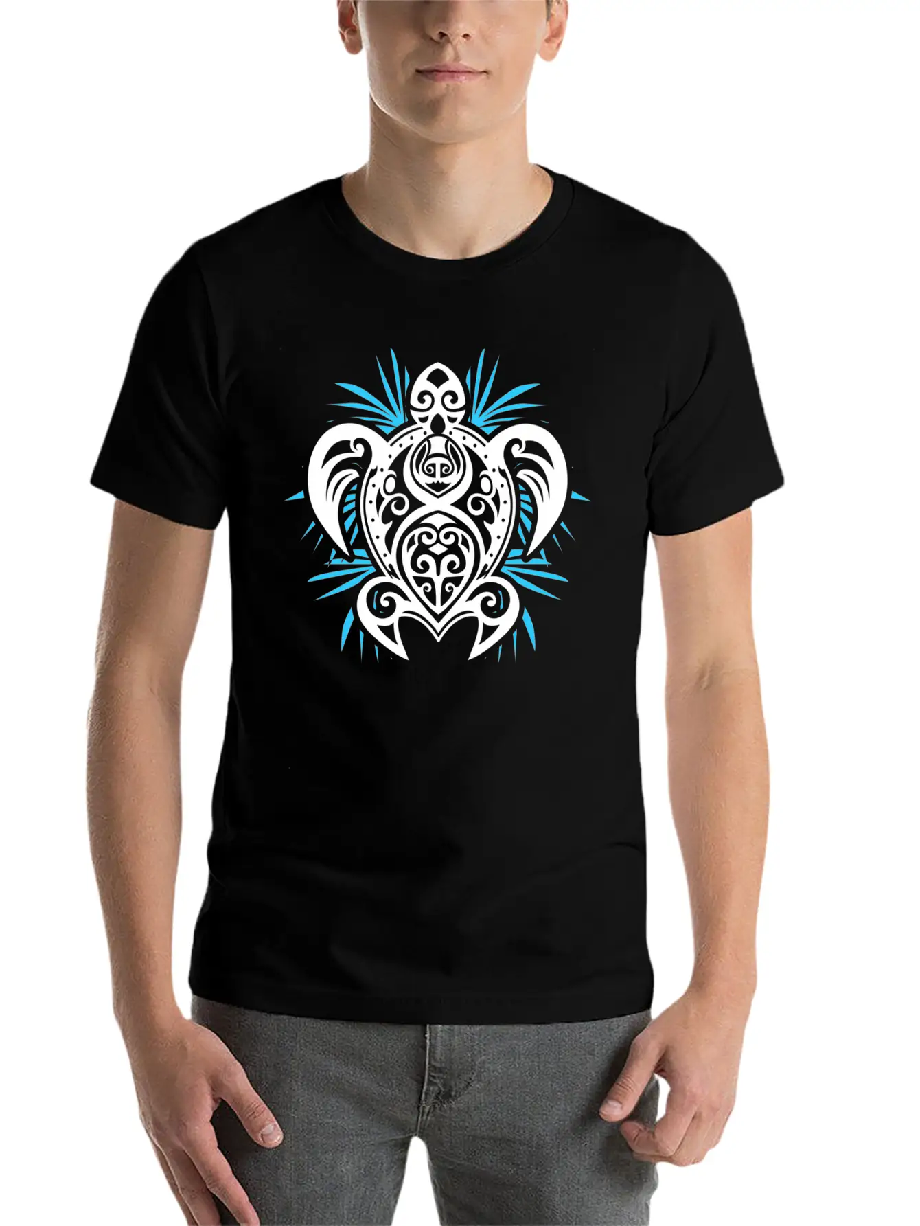 Ocean Blue Tribal Hawaiian Sea Turtle Classic Cotton Tee – Unisex Comfort For Any Season