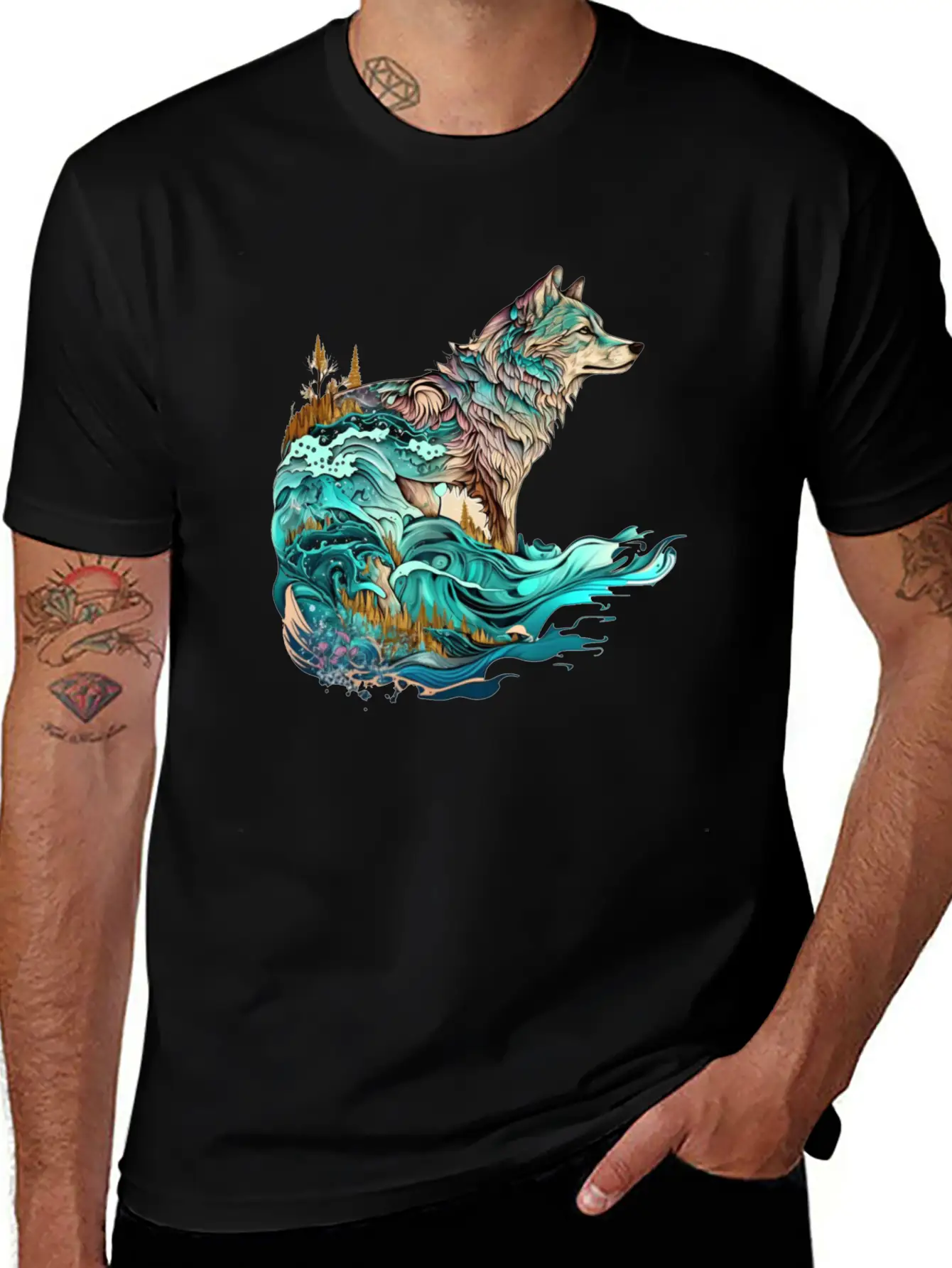 Ocean Sea Water Wolf Breathable Soft Cotton T-Shirt – Timeless Casual Look