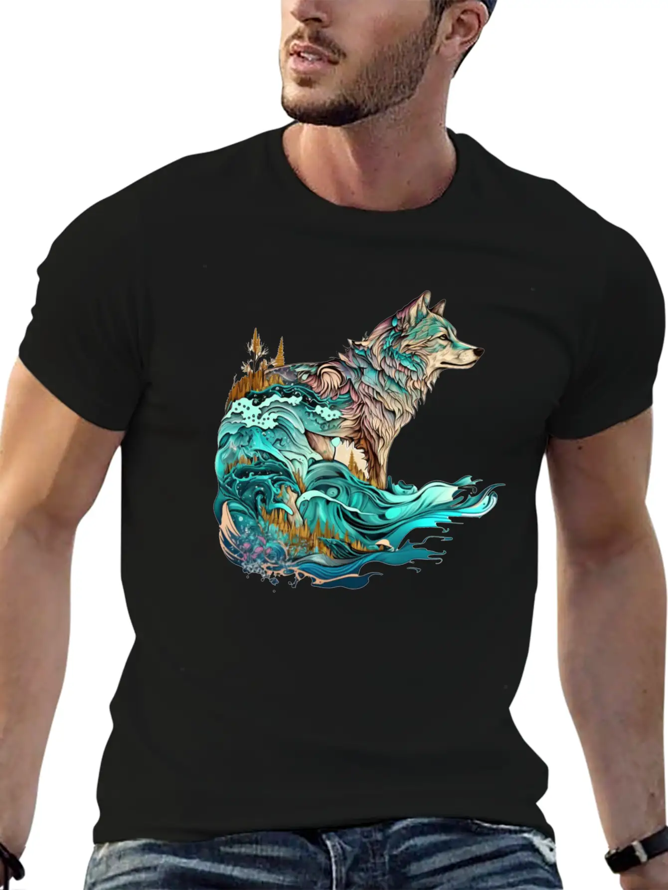 Ocean Sea Water Wolf Breathable Soft Cotton T-Shirt – Timeless Casual Look