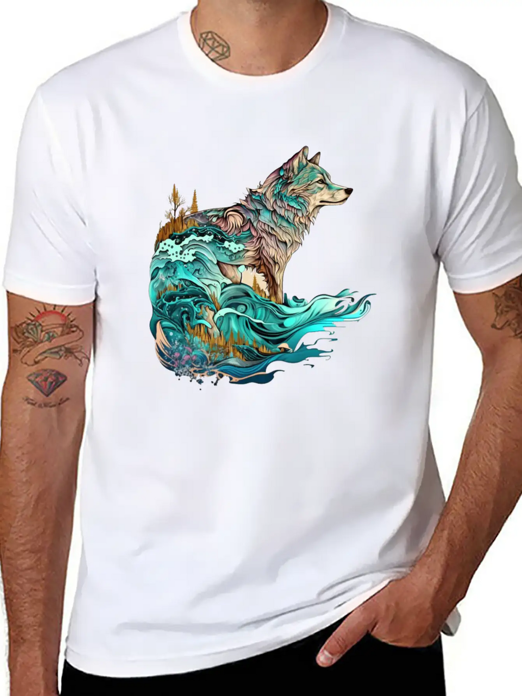 Ocean Sea Water Wolf Breathable Soft Cotton T-Shirt – Timeless Casual Look