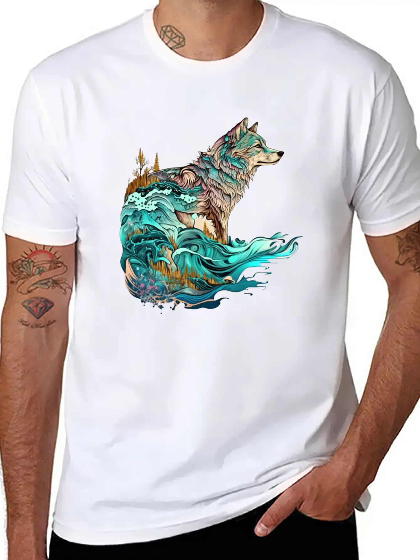 Ocean Sea Water Wolf Breathable Soft Cotton T-Shirt – Timeless Casual Look
