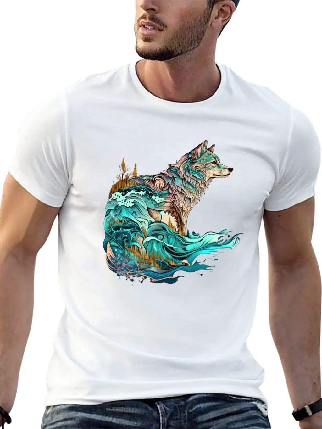 Ocean Sea Water Wolf Breathable Soft Cotton T-Shirt – Timeless Casual Look