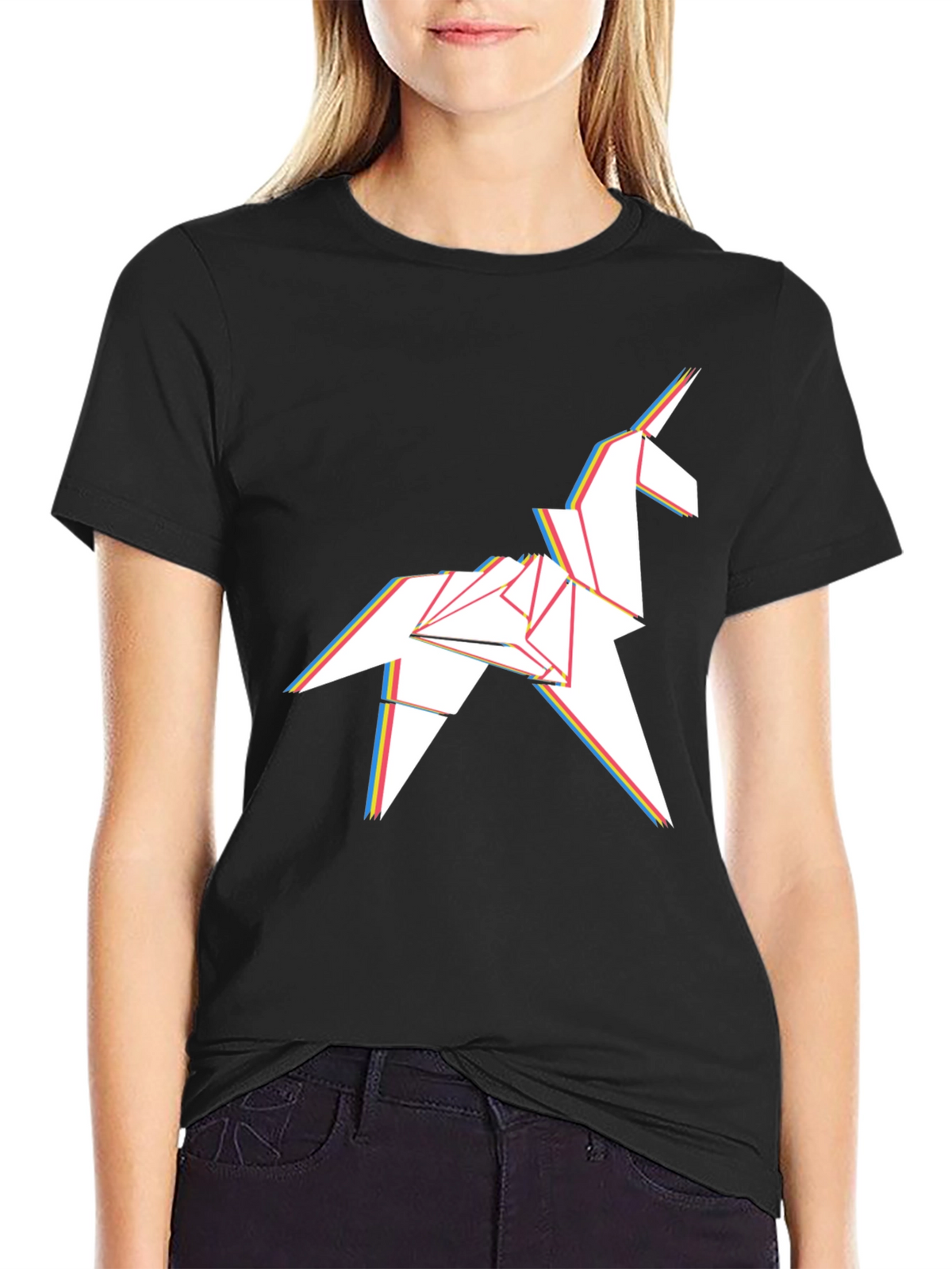 Origami Unicorn Graphic Tee - Stylish Mens Black T-Shirt