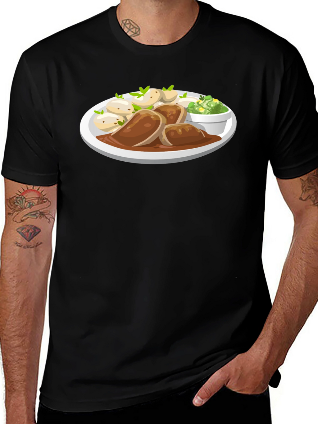 Novelty T-Shirt with Food Plate Print