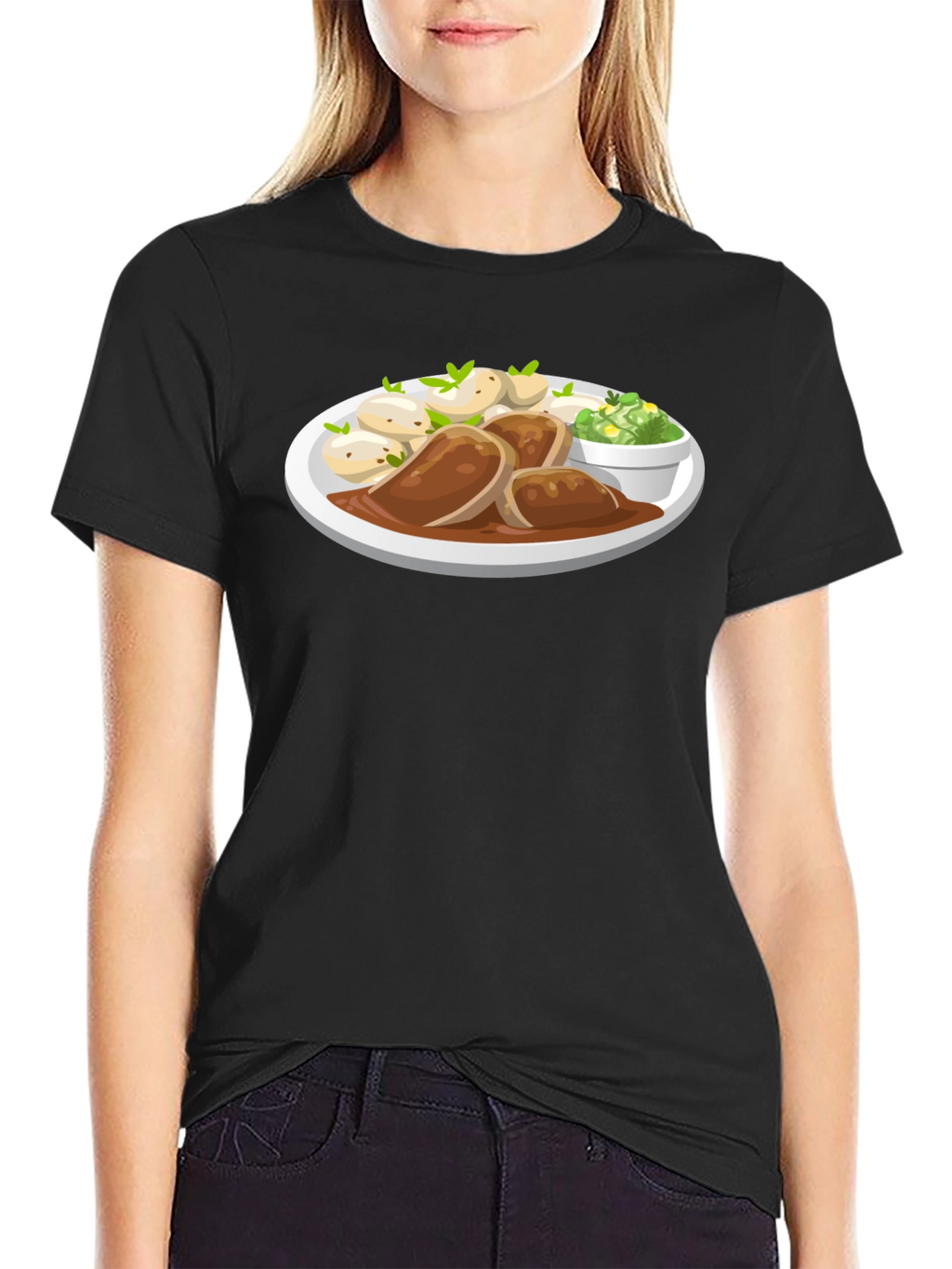 Novelty T-Shirt with Food Plate Print