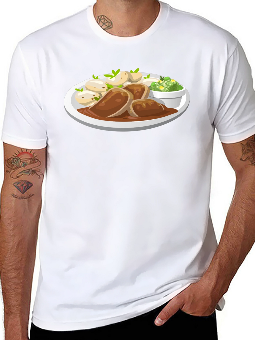 Novelty T-Shirt with Food Plate Print