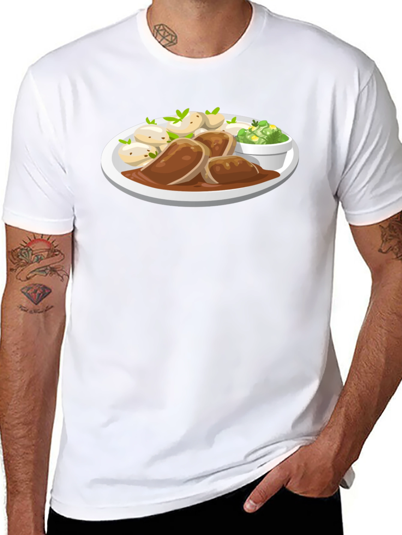 Novelty T-Shirt with Food Plate Print