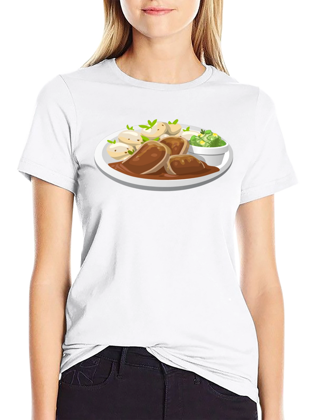 Novelty T-Shirt with Food Plate Print