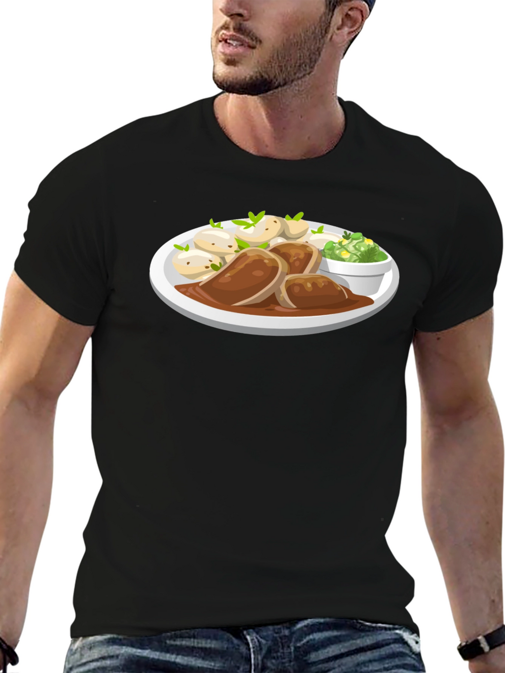 Novelty T-Shirt with Food Plate Print