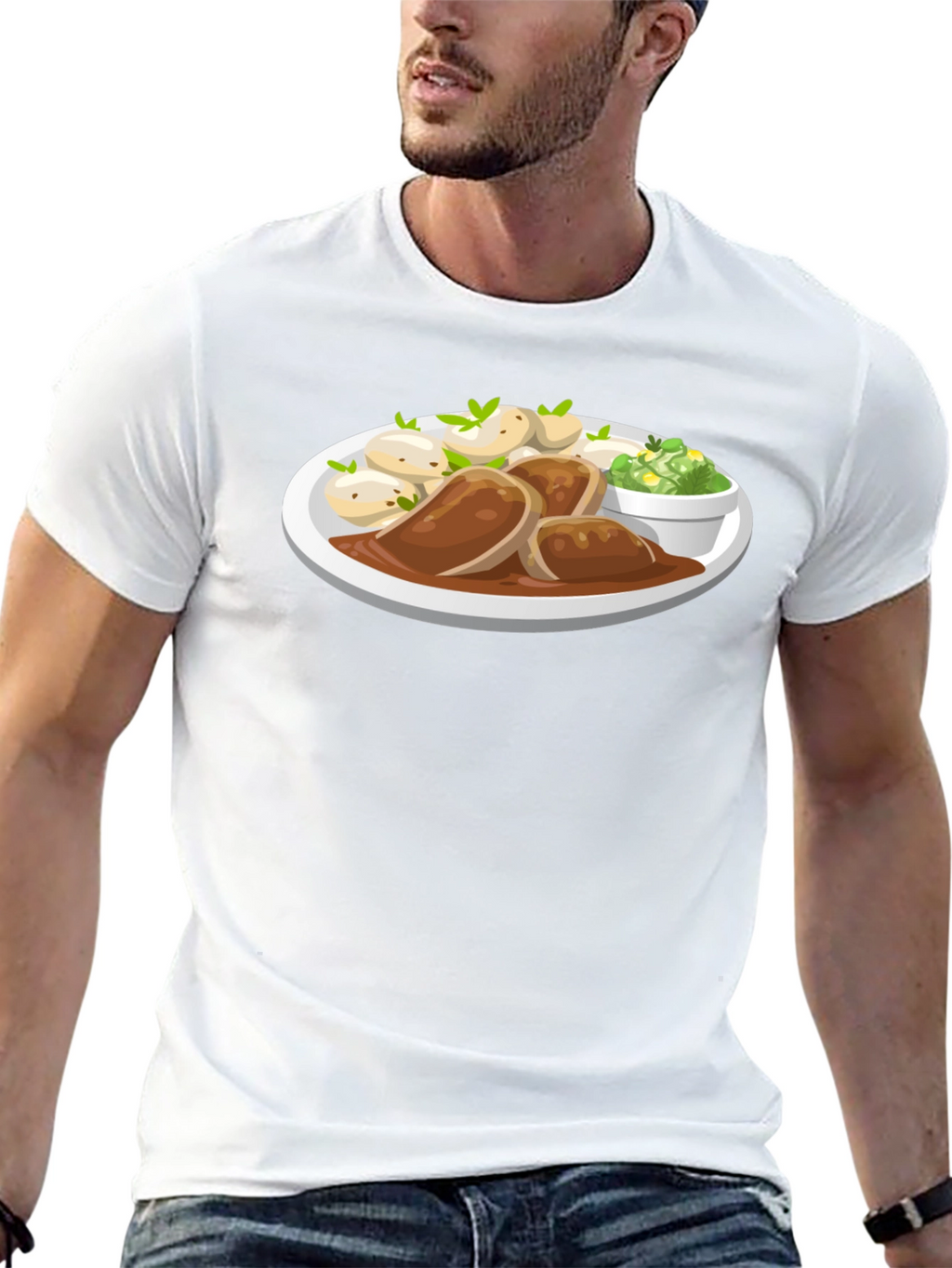 Novelty T-Shirt with Food Plate Print