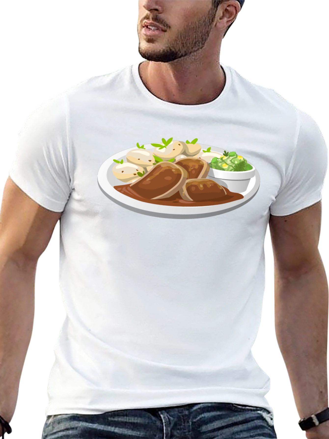 Novelty T-Shirt with Food Plate Print