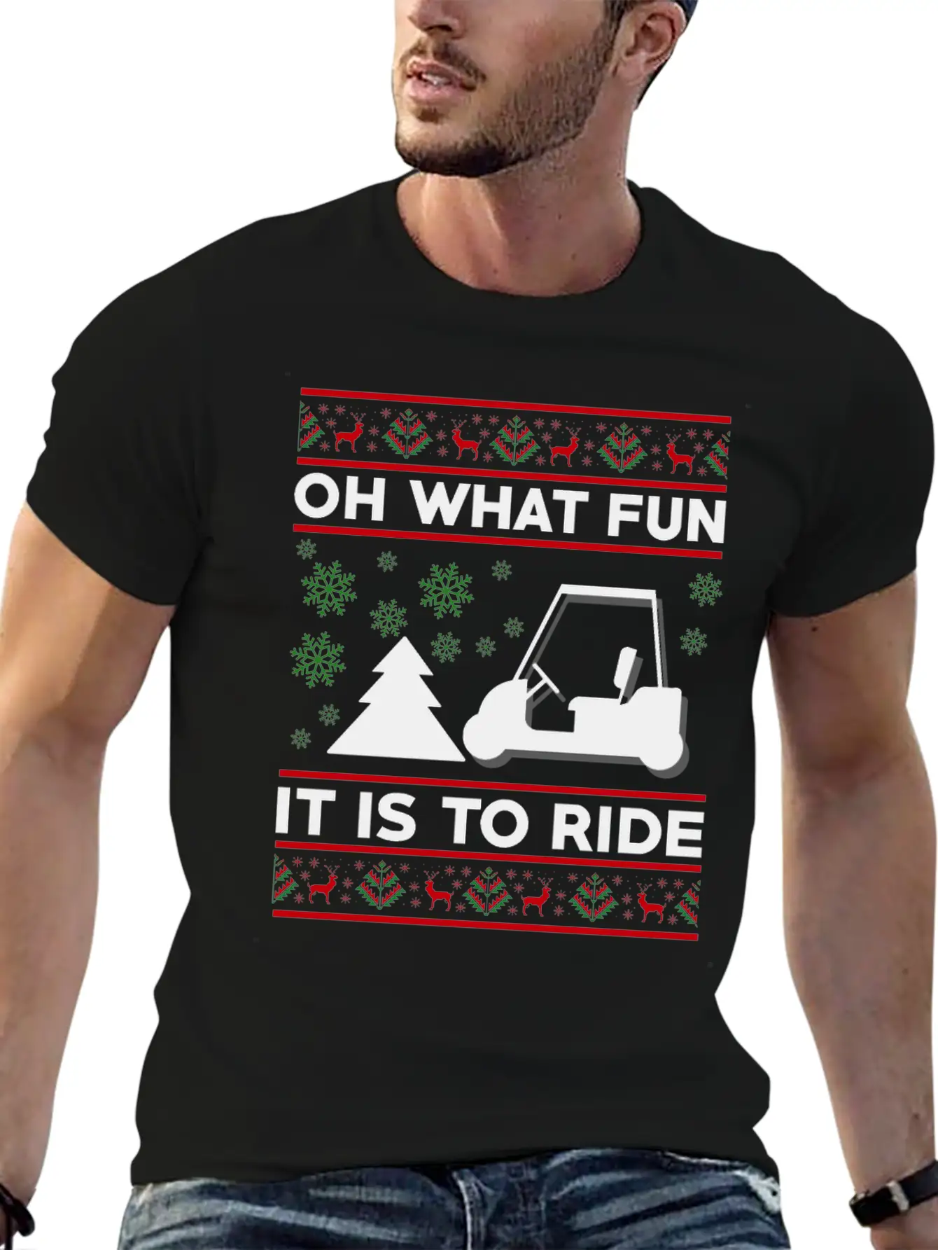 Oh What Fun It Is To Ride Golf Cart Christmas Relaxed Everyday Tee – Lightweight And Durable Cotton