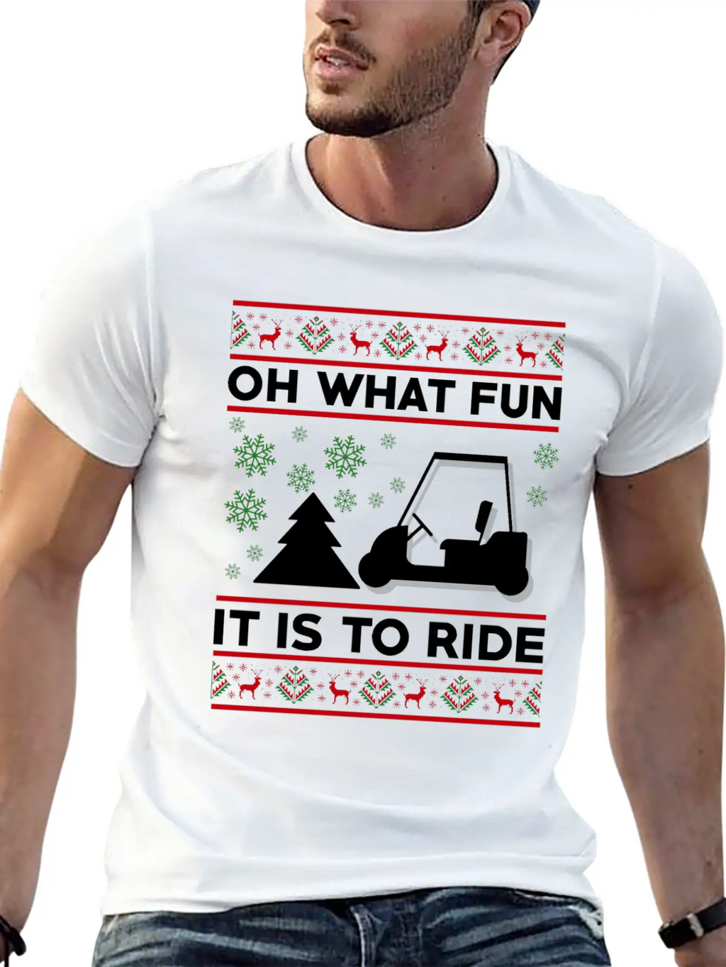 Oh What Fun It Is To Ride Golf Cart Christmas Relaxed Everyday Tee – Lightweight And Durable Cotton