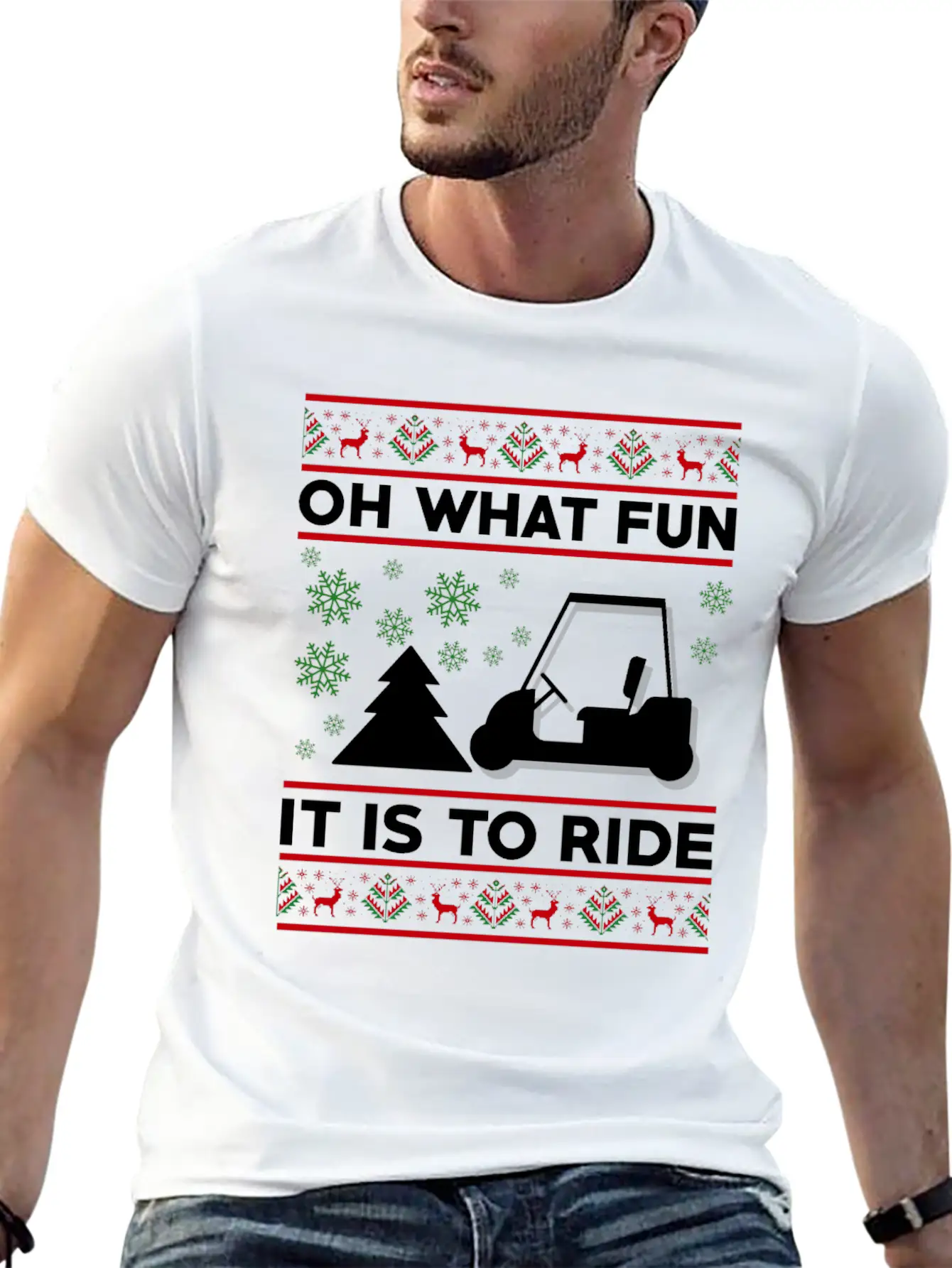 Oh What Fun It Is To Ride Golf Cart Christmas Relaxed Everyday Tee – Lightweight And Durable Cotton