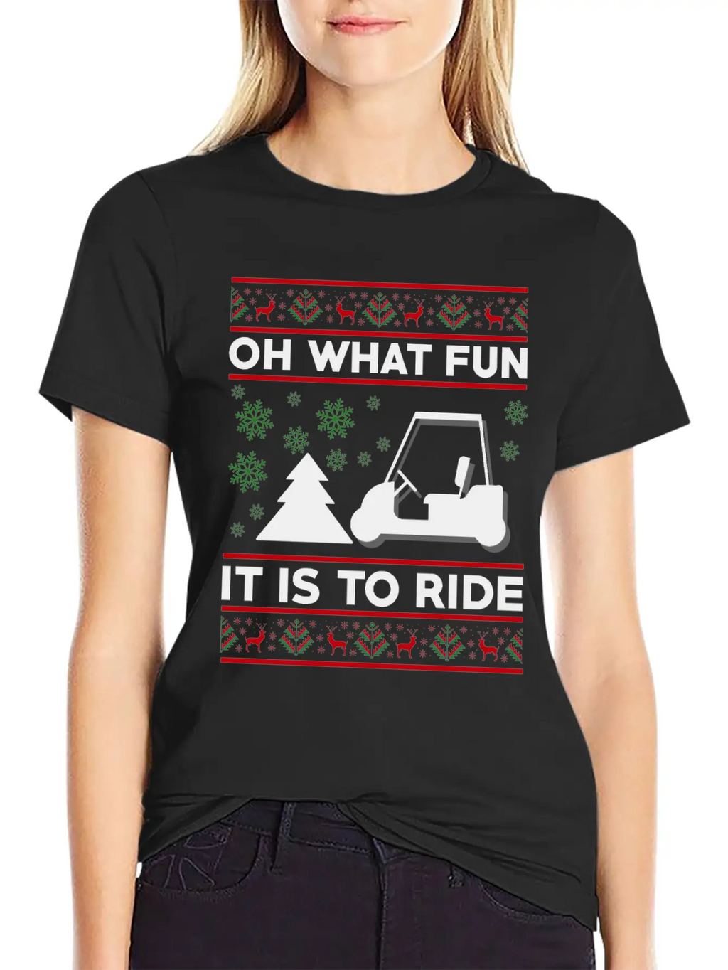 Oh What Fun It Is To Ride Golf Cart Christmas Relaxed Everyday Tee – Lightweight And Durable Cotton