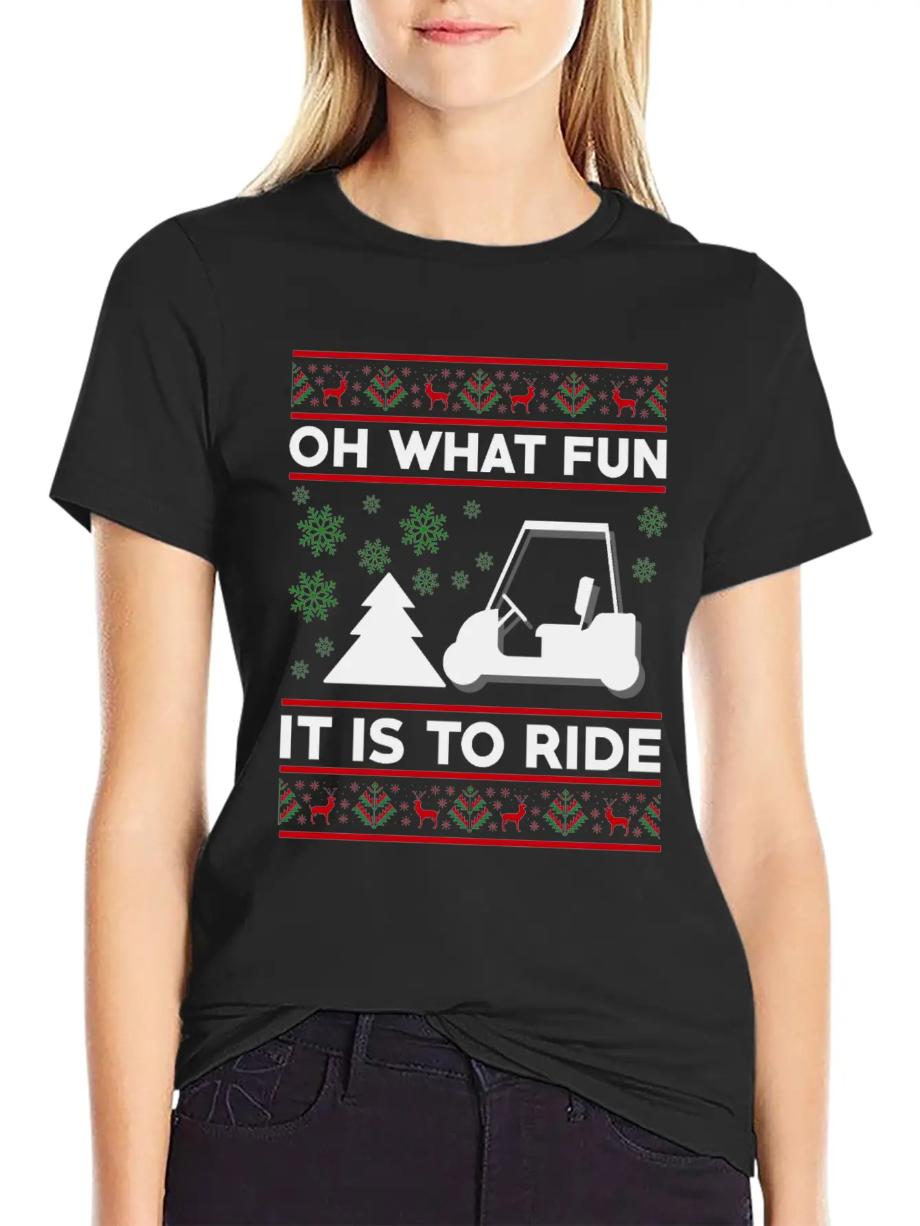 Oh What Fun It Is To Ride Golf Cart Christmas Relaxed Everyday Tee – Lightweight And Durable Cotton