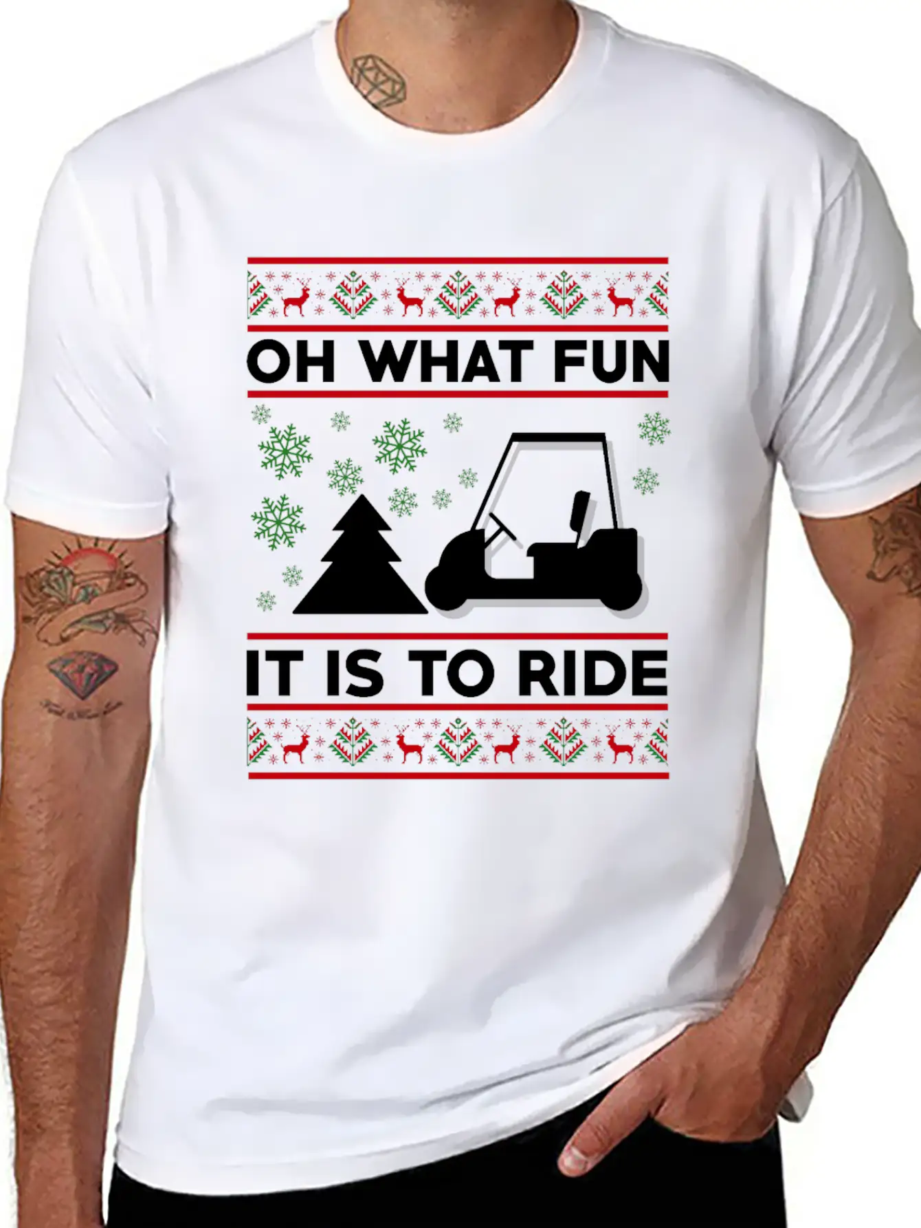 Oh What Fun It Is To Ride Golf Cart Christmas Relaxed Everyday Tee – Lightweight And Durable Cotton