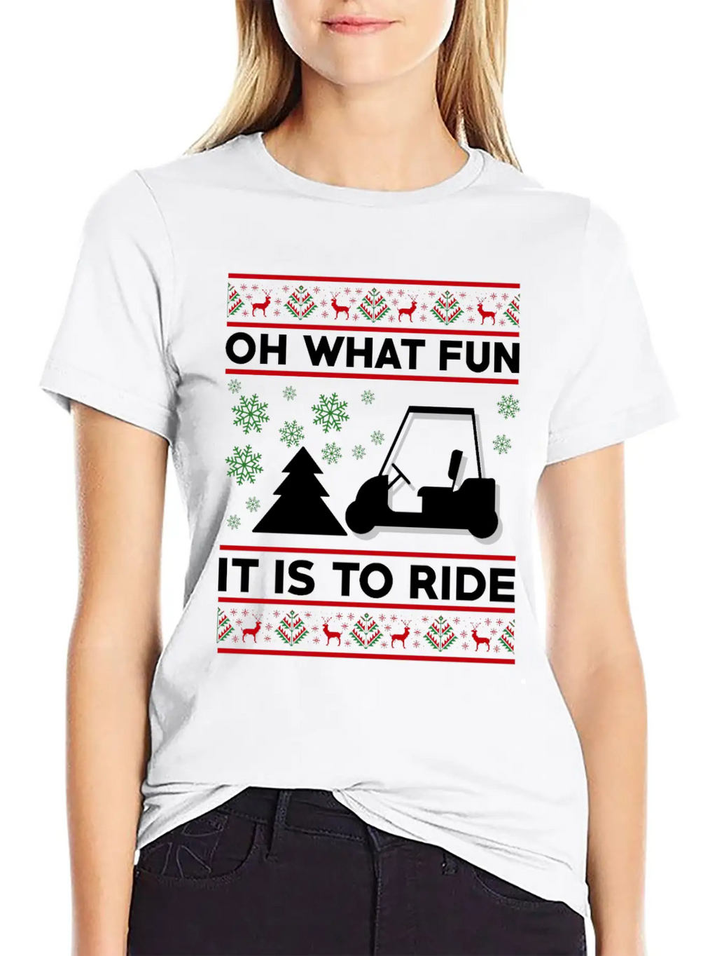 Oh What Fun It Is To Ride Golf Cart Christmas Relaxed Everyday Tee – Lightweight And Durable Cotton