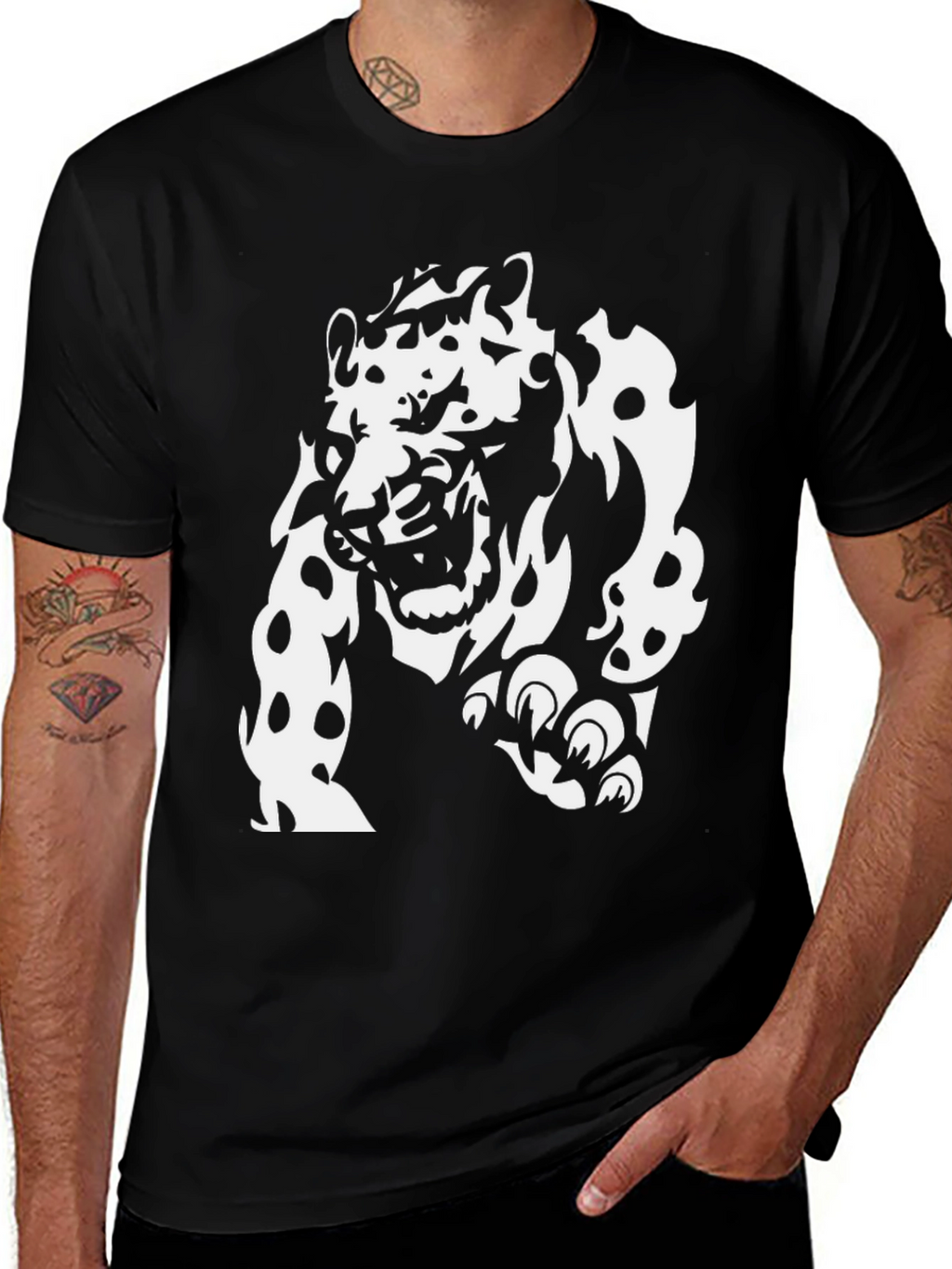 Black T-Shirt with White Jaguar Graphic