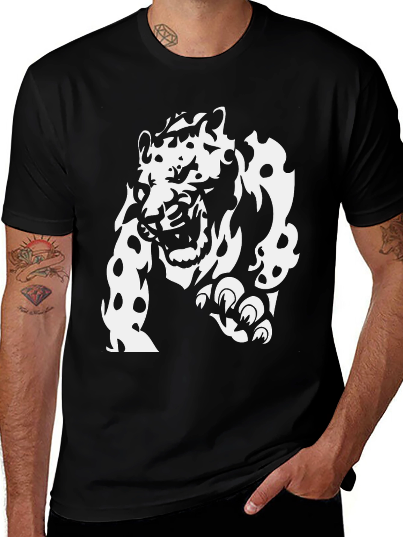 Black T-Shirt with White Jaguar Graphic
