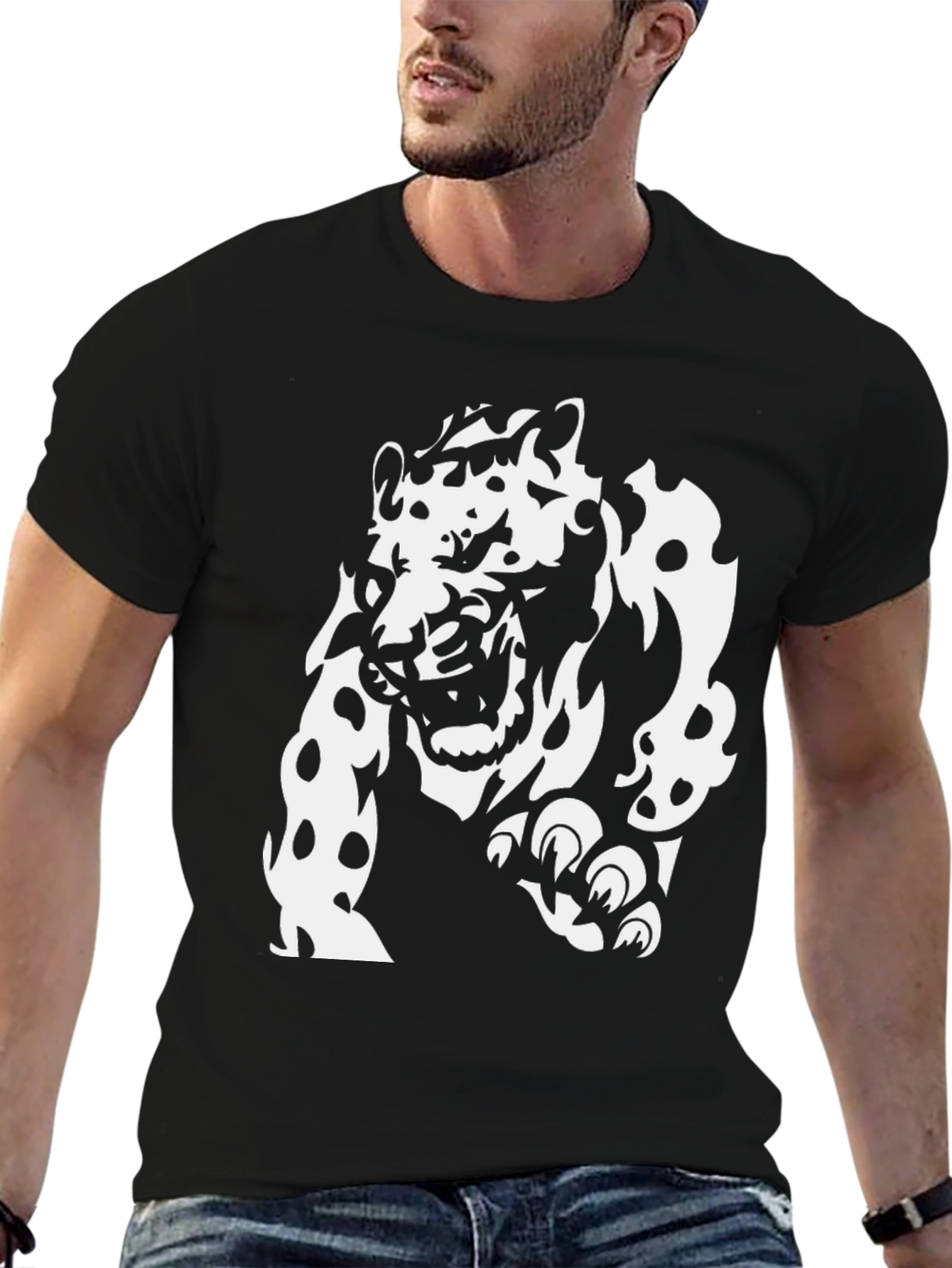 Black T-Shirt with White Jaguar Graphic