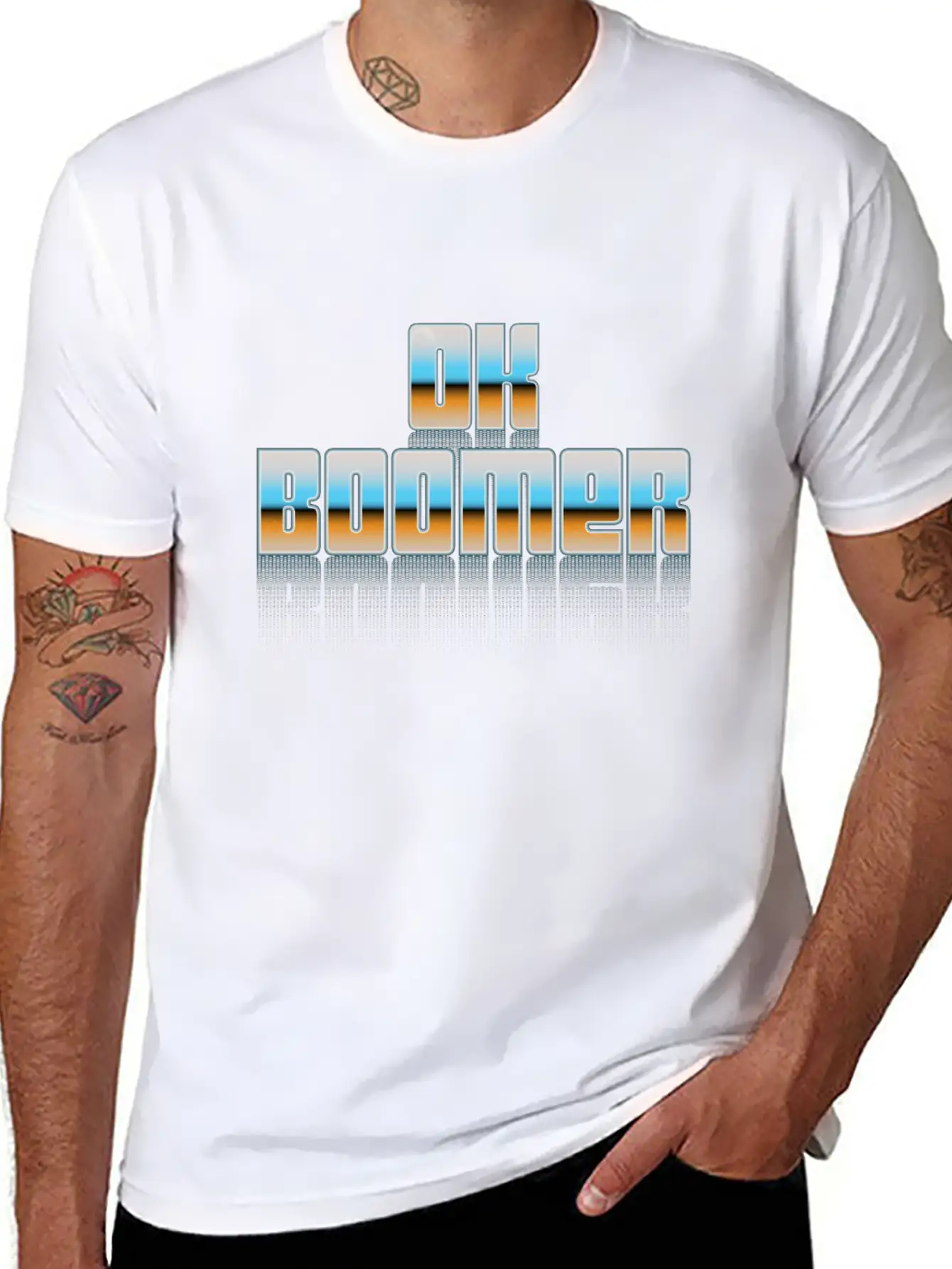 Ok Boomer Retro Chrome Type Design Timeless Short Sleeve Tee – Comfy And Minimalist Design