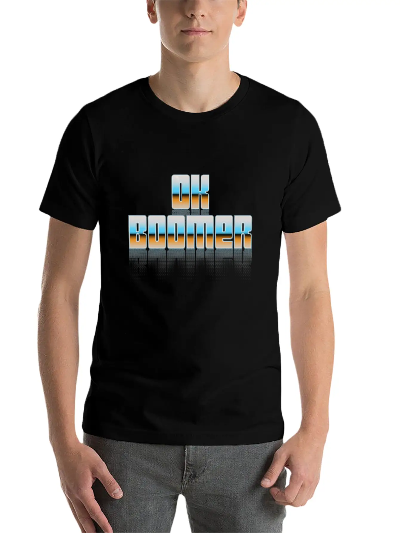 Ok Boomer Retro Chrome Type Design Timeless Short Sleeve Tee – Comfy And Minimalist Design