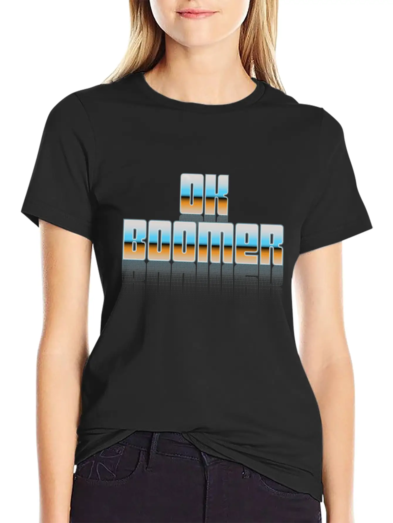 Ok Boomer Retro Chrome Type Design Timeless Short Sleeve Tee – Comfy And Minimalist Design