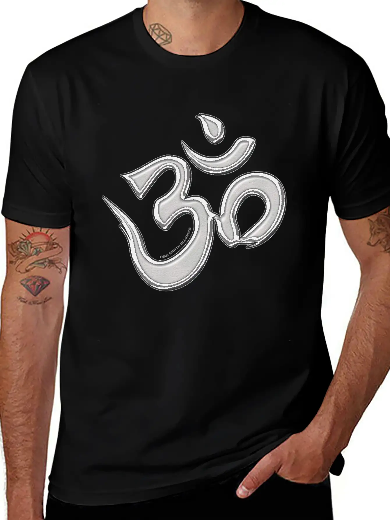 OM Mantra Logo 01 - Silver - New Earth Alliance Essential Unisex Summer Tee – Soft Cotton Casual Fit
