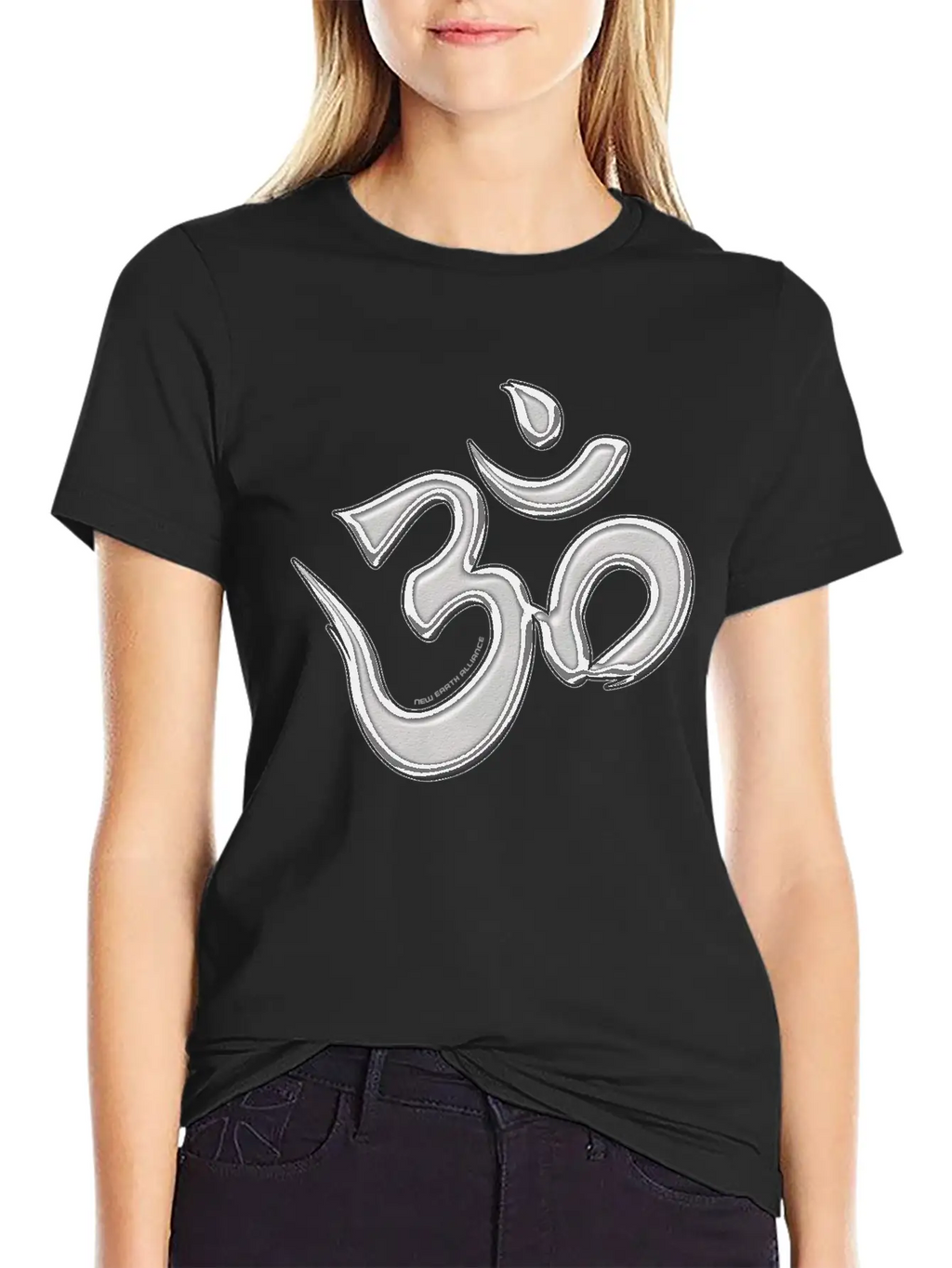 OM Mantra Logo 01 - Silver - New Earth Alliance Essential Unisex Summer Tee – Soft Cotton Casual Fit